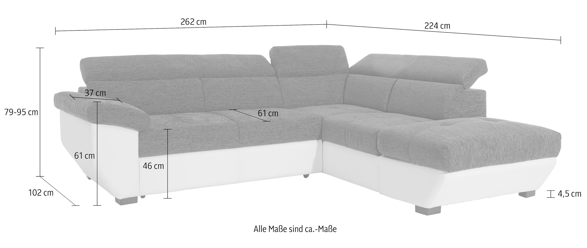 COTTA Polstergarnitur »Speedway L-Form«, (Set), Set bestehend aus: Ecksofa mit Kopfteilverstellung & Hocker