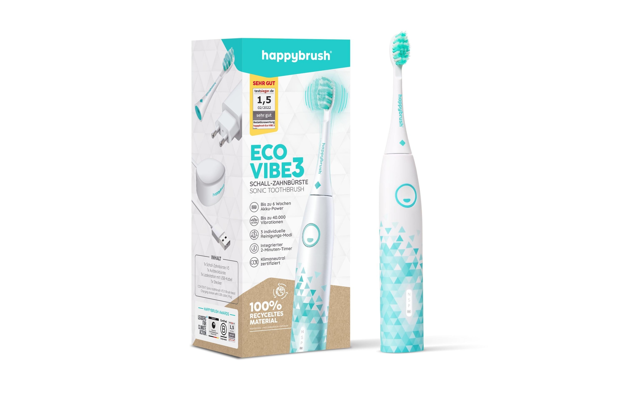 happybrush Schallzahnbürste »ECO V3 Weiss«