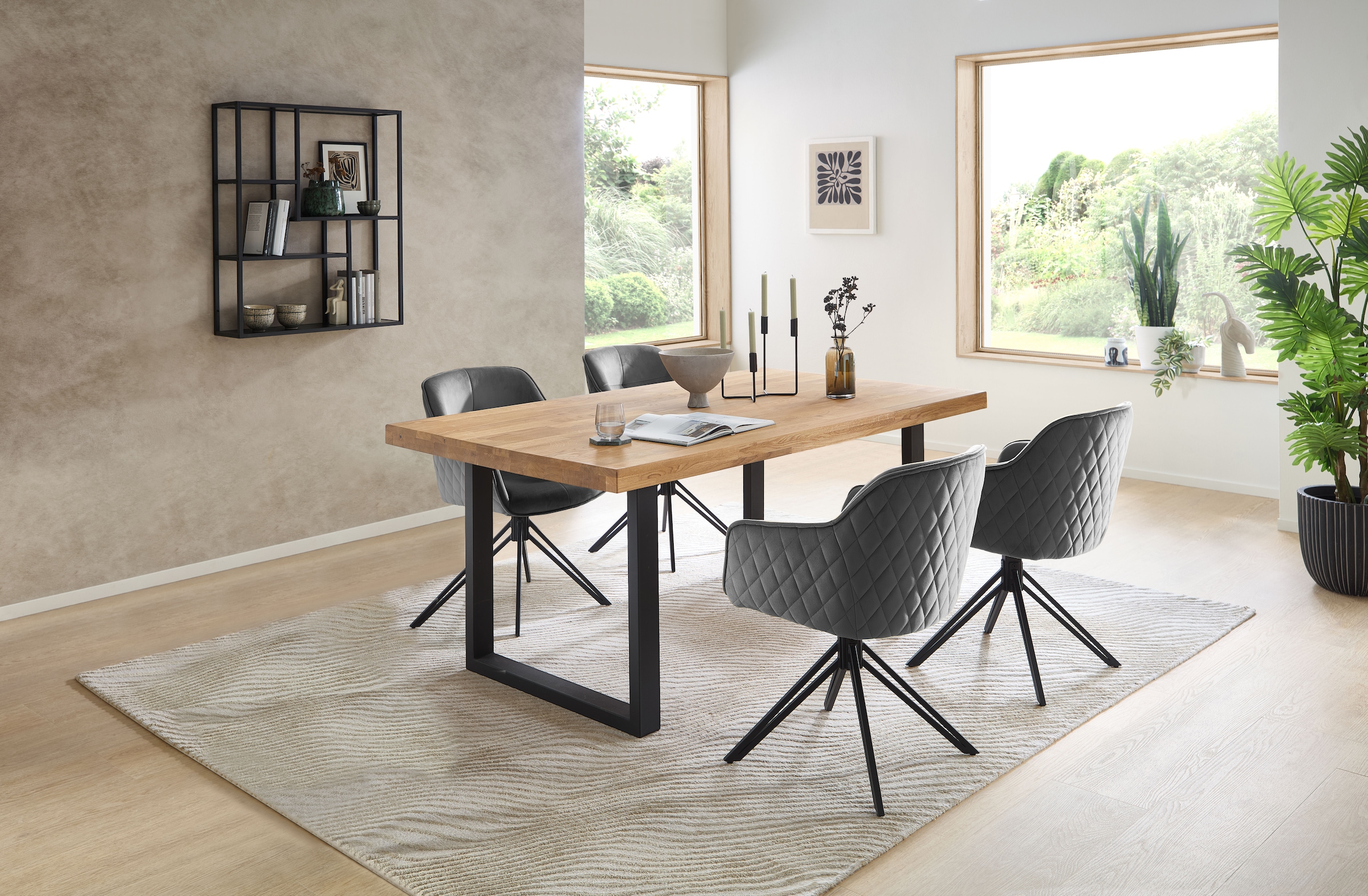 Stolkom Table de salle à manger »Chris Esszimmertisch Eiche Massivholz, BxHxT 110x47x70 cm« Gerade Kante, Industrial Style Eiche Massivholz