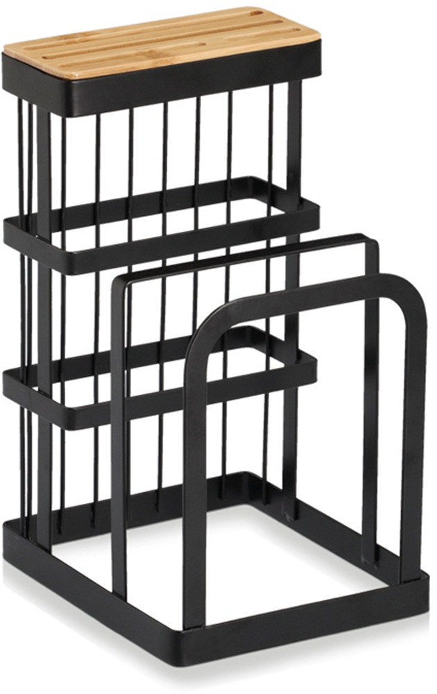 Image of Zeller Present Messerblock "mit Brettchenständer, Metall/Bambus,schwarz" mit Brettchenständer, stylisch und organisch