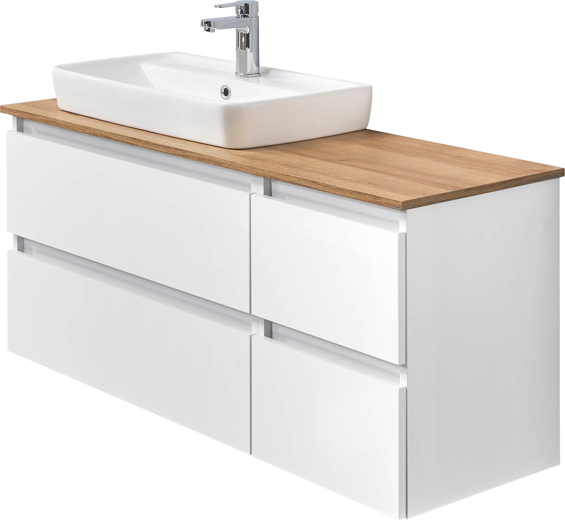 Image of Saphir Waschtisch "Quickset 360 Waschplatz mit Keramik-Aufsatzbecken, wandhängend" Waschtischplatte, 113 cm breit, Weiss Glanz, 4 Schubladen
