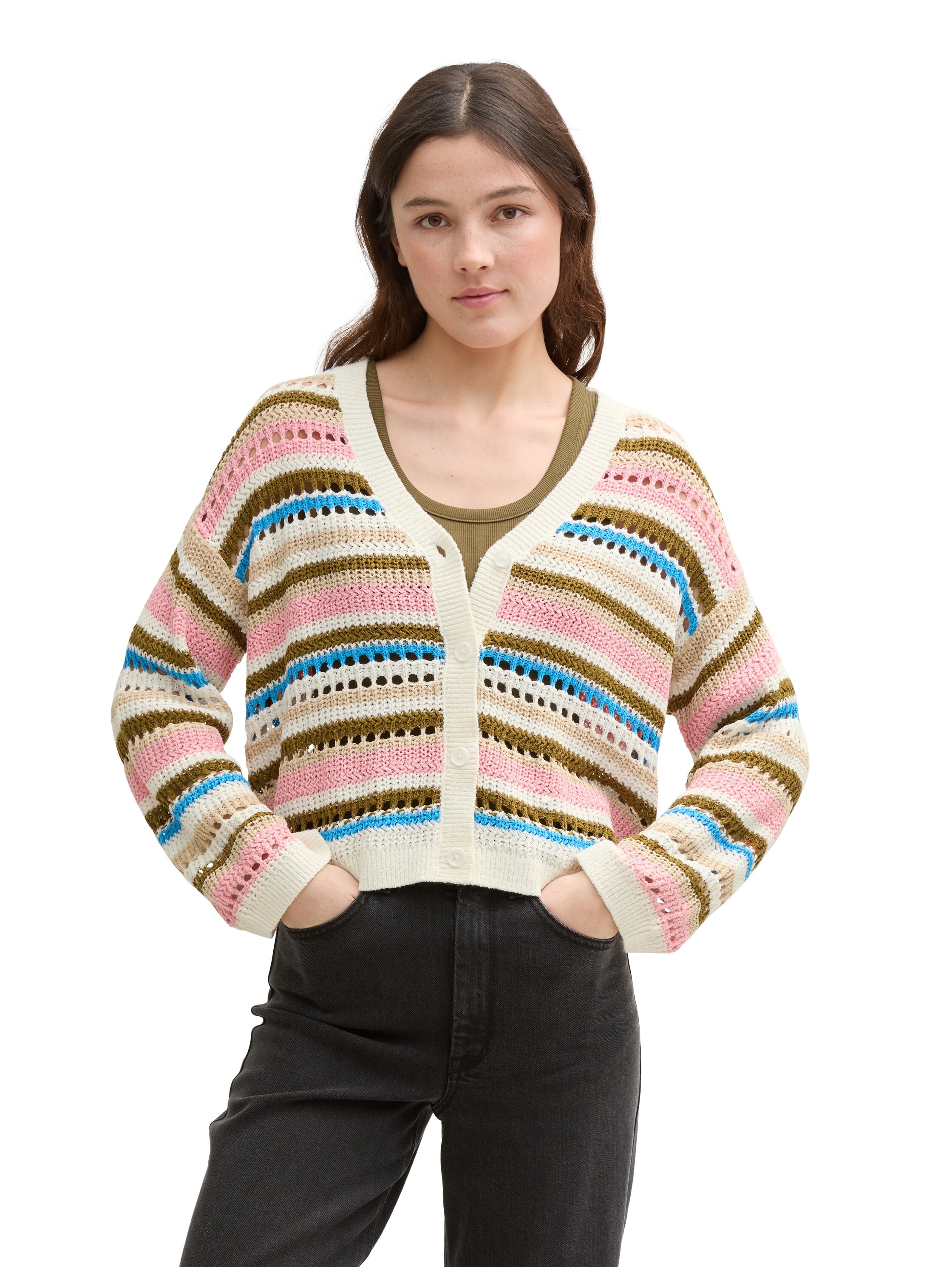 TOM TAILOR Denim Cardigan, mit Streifen Muster