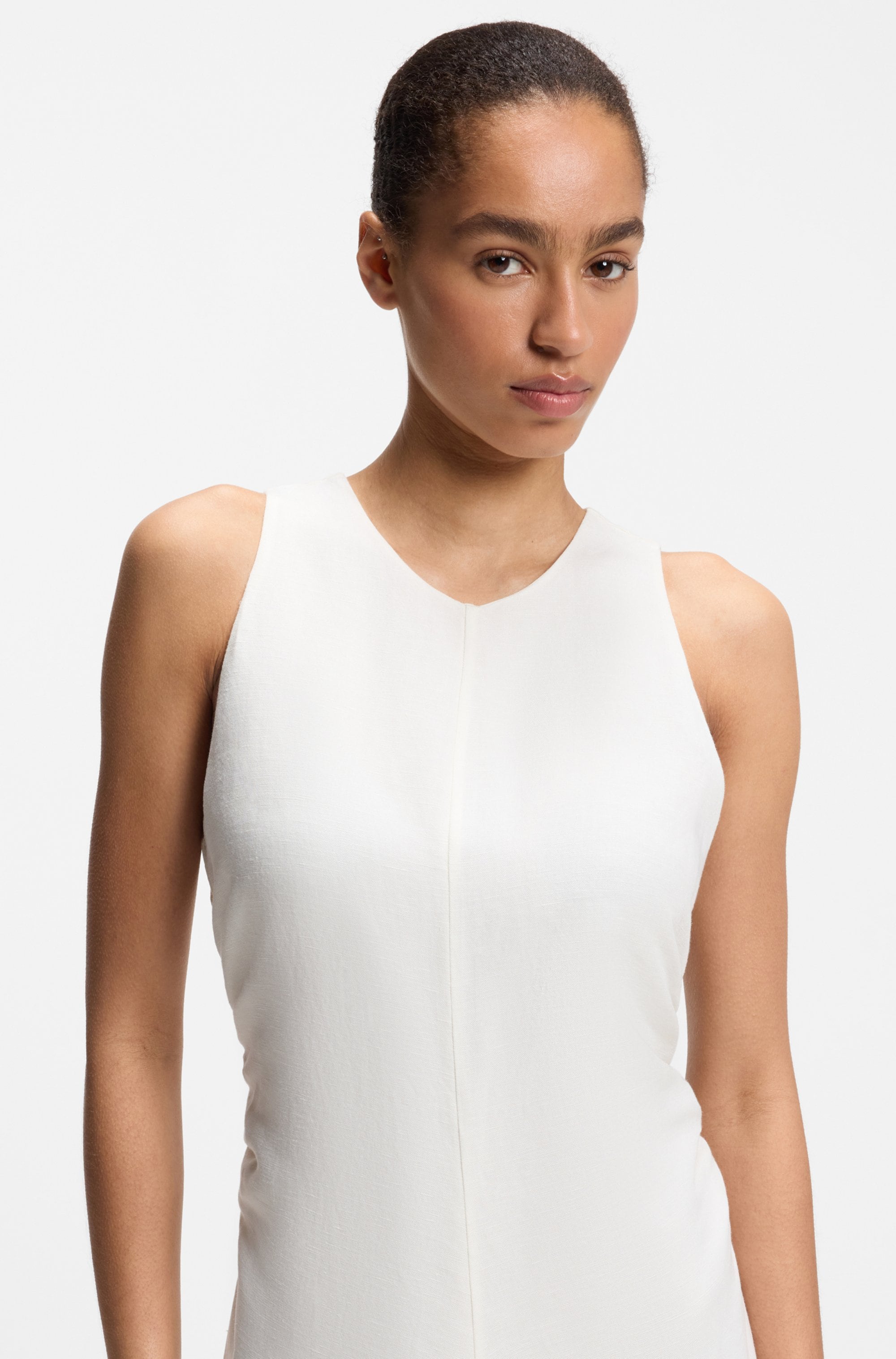 BOSS ORANGE Sommerkleid »Delinna Premium Damenmode« aus softem Leinen-Mix