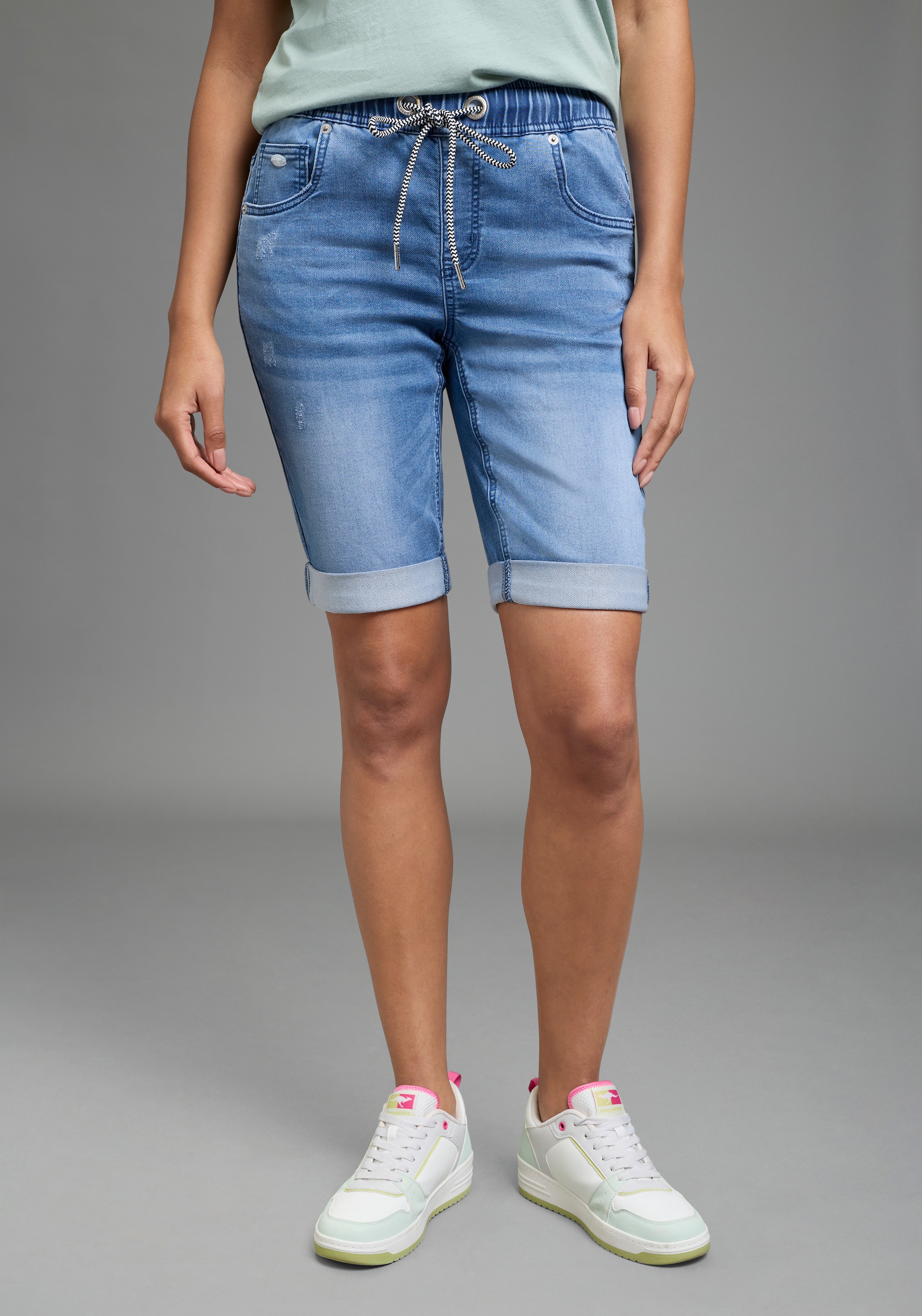KangaROOS Jogg-Jeansbermudas gerade geschnittenes Bein, elastischer Tunnelzugbund