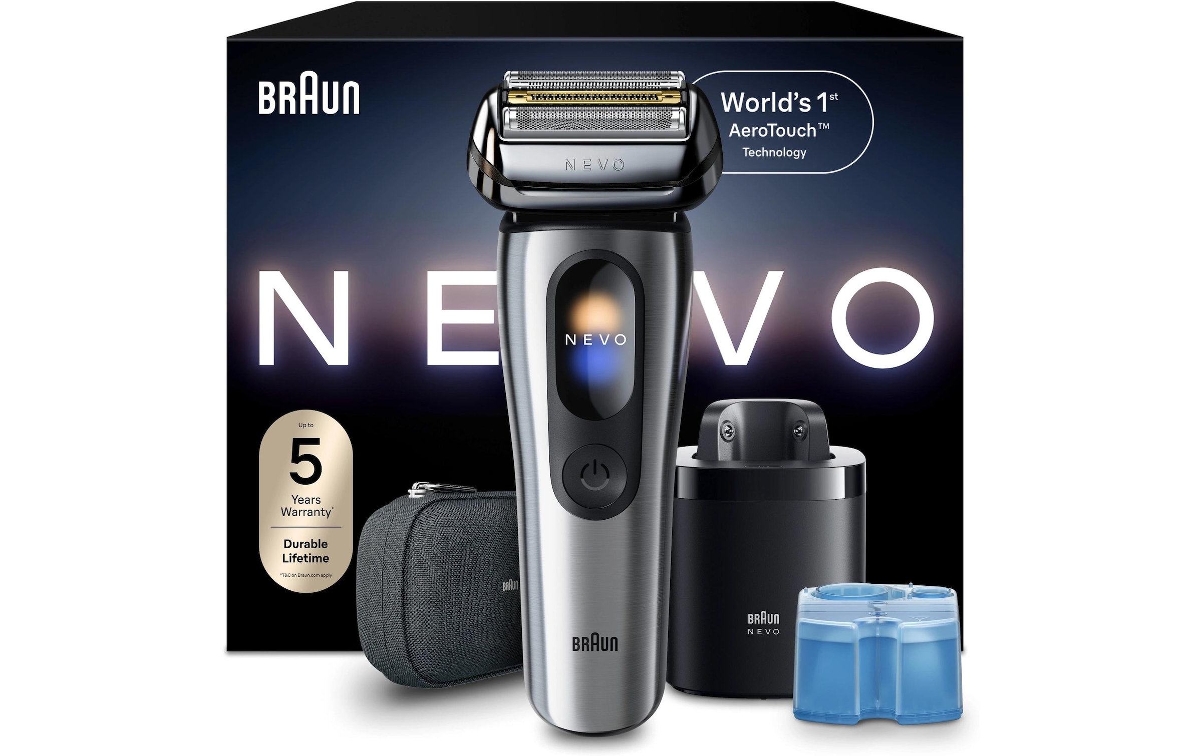 Braun Elektrorasierer »NEVO 11000cc« SmartClean-Plus-Reinigungsstation integrierter Präzisionstrimmer AeroTouch, Smart Display, 7-in-1 Care System, Reiseetui, Silber