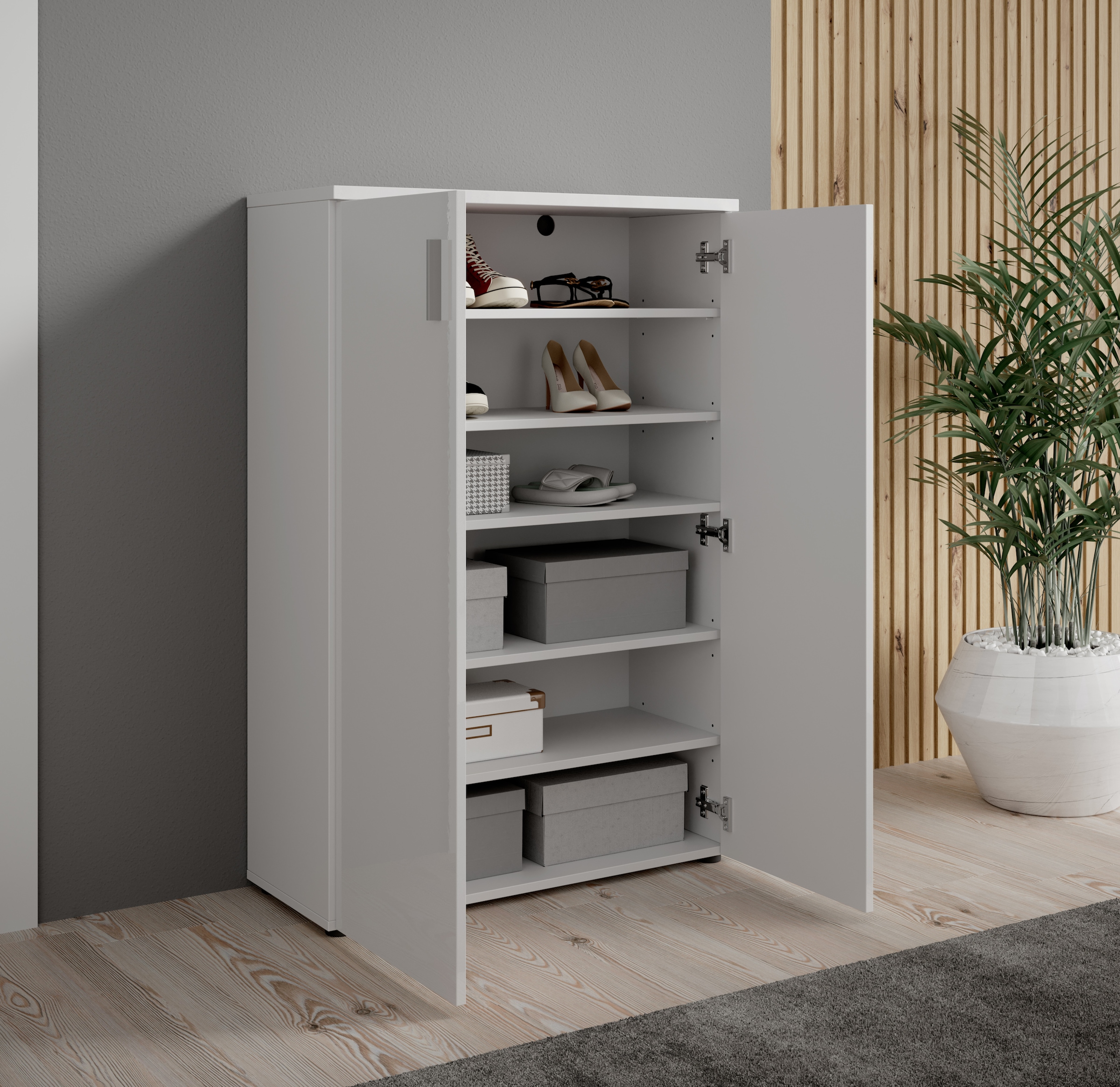HBZ Schuhschrank »Lincoln weiss Glanz, BxHxT 80x120x35 cm«, (1 St.), Schuhschrank mit 2 Türen, 4 Einlegeböden