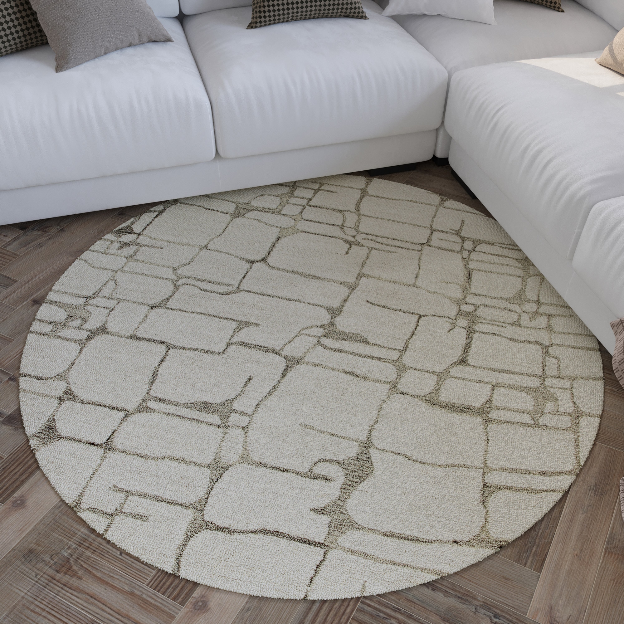 Image of Wecon home Wollteppich "Hamptons TWELVE" rund 10 mm Höhe Schurwolle, Kurzflor, Wohnzimmer, elegant, geometrisches Design