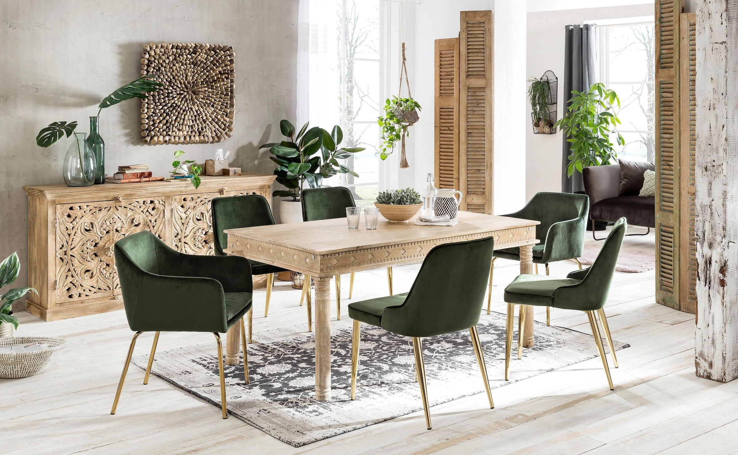 SIT Buffet »Grosseto aus Mangoholz mit 4 Türen und aufwändigen Schnitzereien« Buffet massif de style oriental avec grand espace de rangement