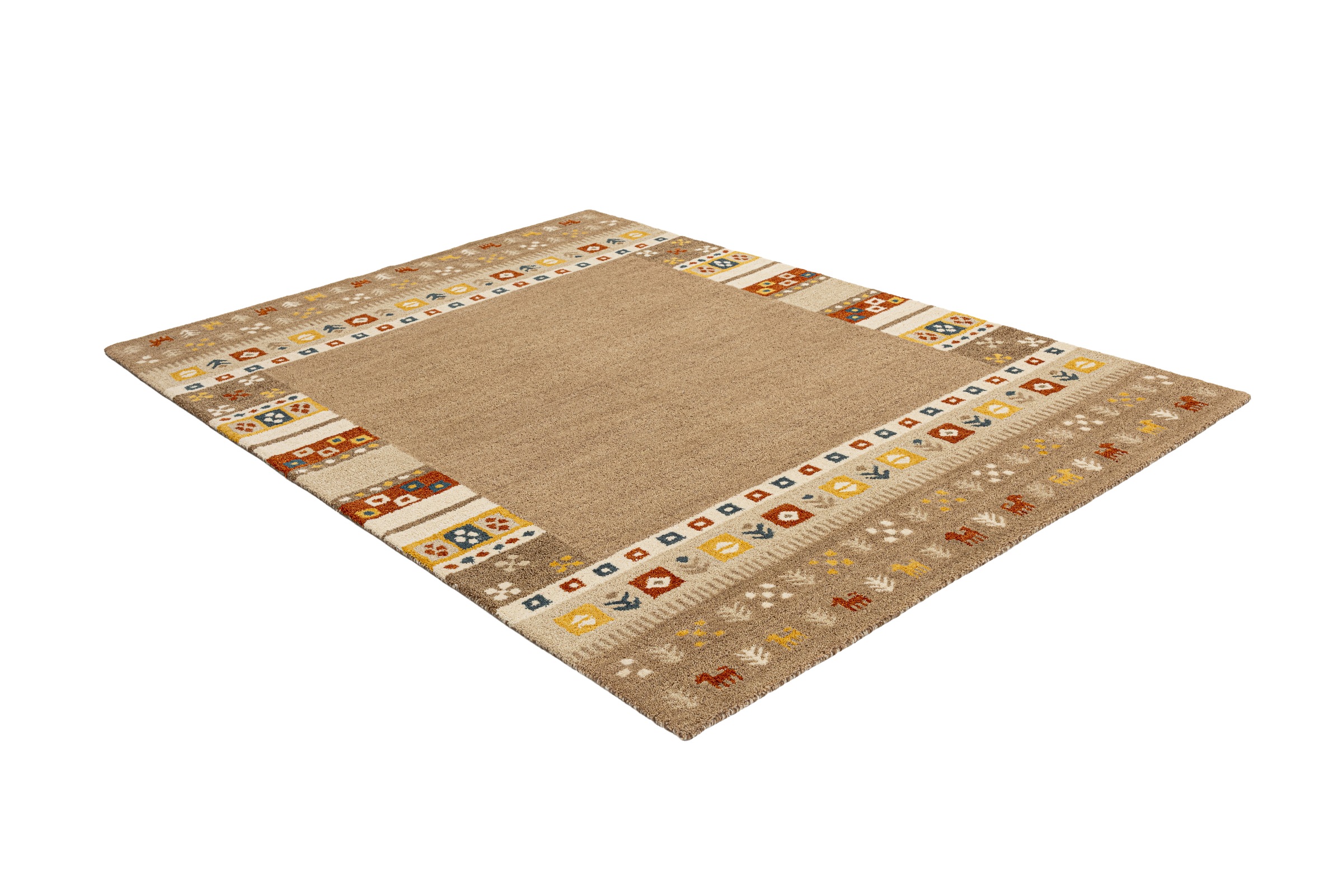 THEKO Tapis en laine »Gabbeh Rahmen, reine Wolle, Handgefertigt, mit Bordüre« Rectangulaire 14 mm Höhe Motif animalier, salon, chambre à coucher, salle à manger