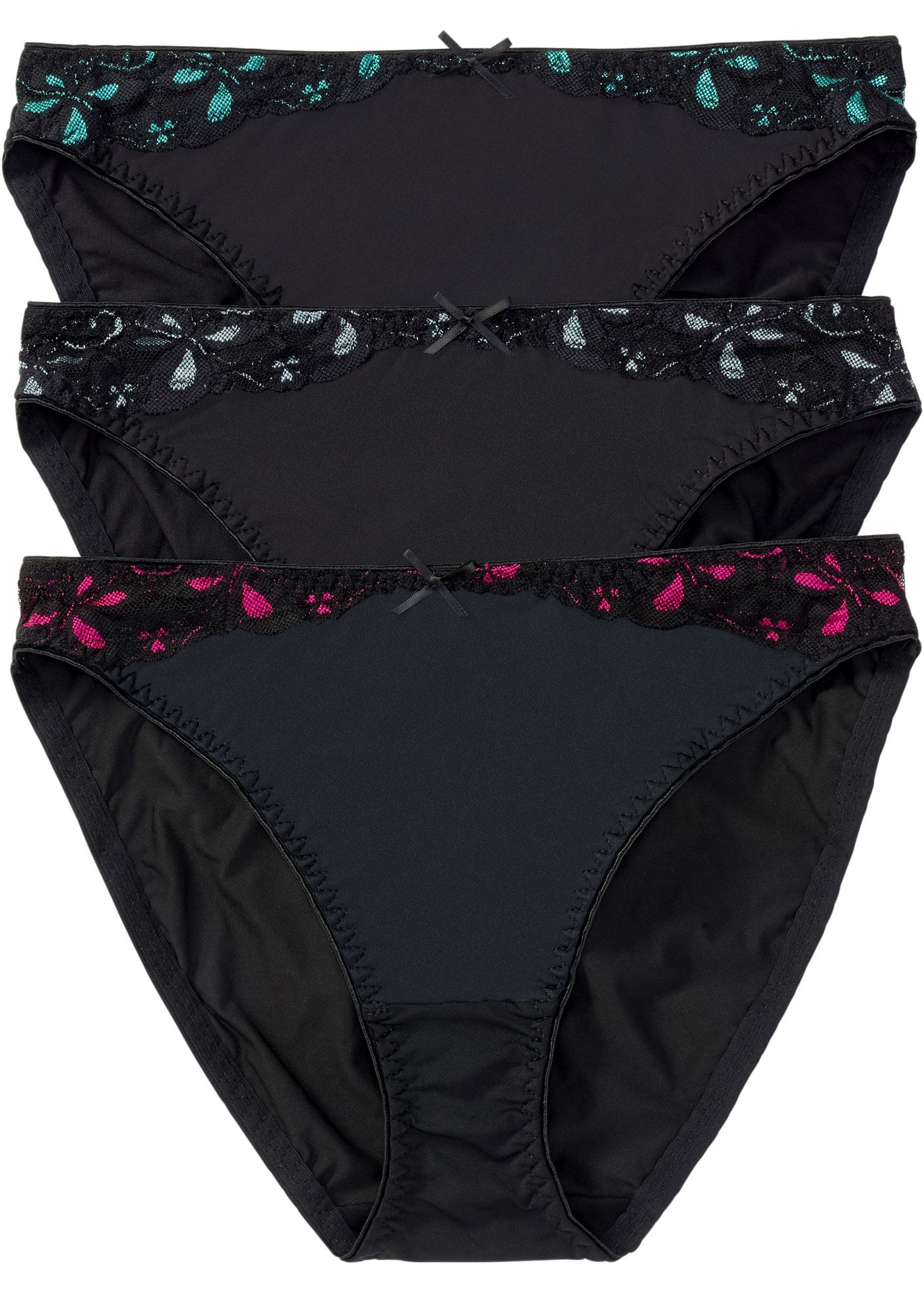 Image of bonprix Slip "Slip mit Spitze (3er Pack)" Packung, 3 Stk. mit zweifarbigem Stickereieinsatz, mit zarter Spitze, 3er Pack