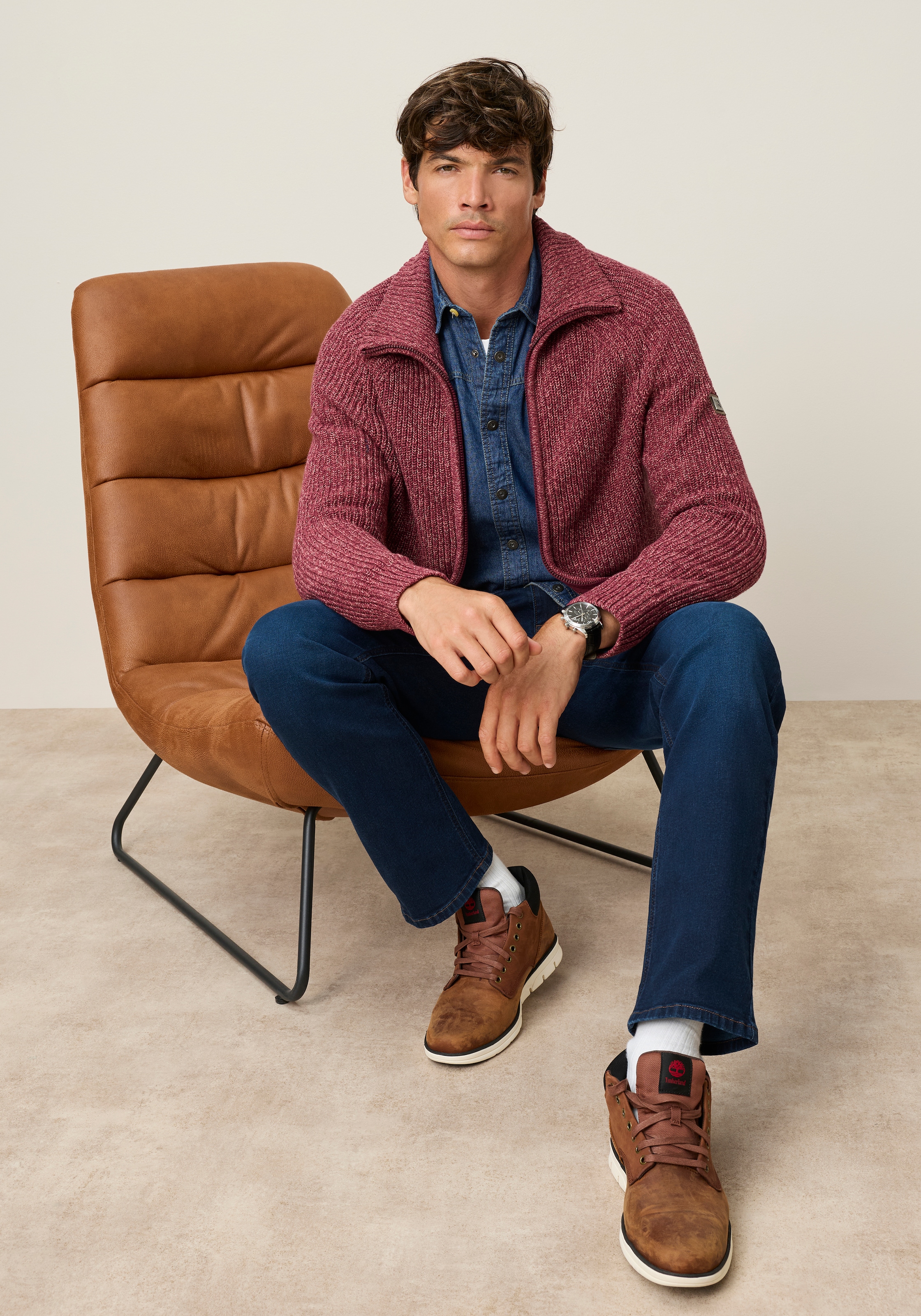 Man's World Veste en tricot »Mit Stehkragen & Reissverschluss melierte Optik« coupe régulière, avec manches raglan