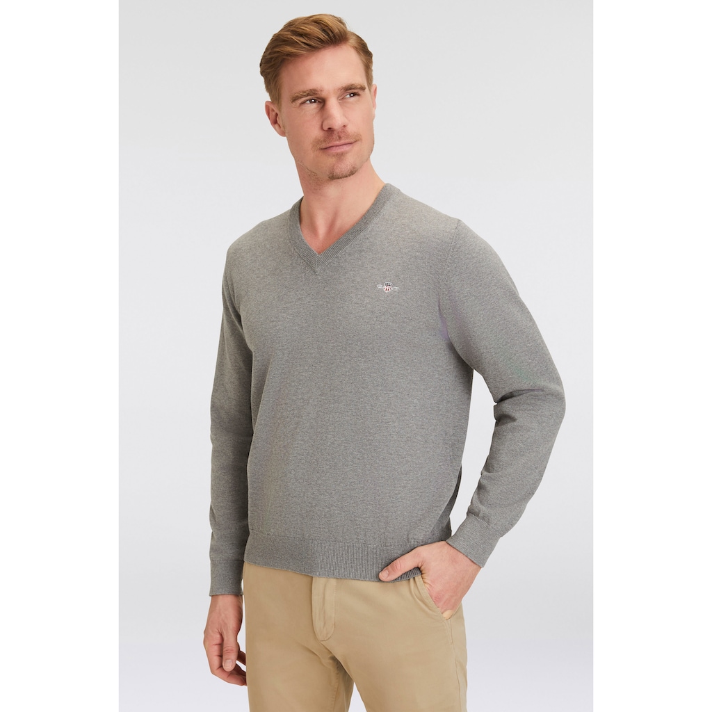 Gant V-Ausschnitt-Pullover »Classic Cotton V-Neck«, Premium Strickjersey aus weicher 100% Baumwolle, Übergangspullover