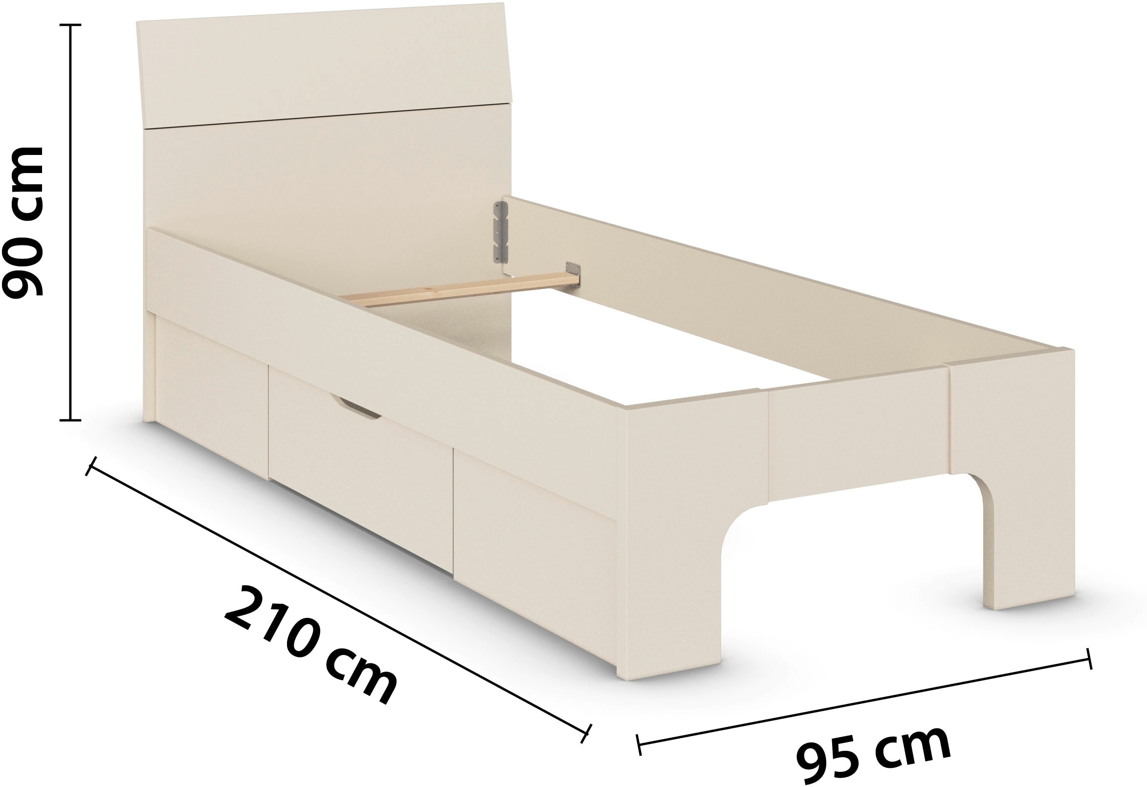 GOODproduct Bett »Schlafzimmermöbel Landhaus Einzelbett Doppelbett Stauraum MARLENE« Breite 90x200 cm oder 140x200 cm,  in 2 Breiten mit geräumigem Schubkasten MADE IN GERMANY