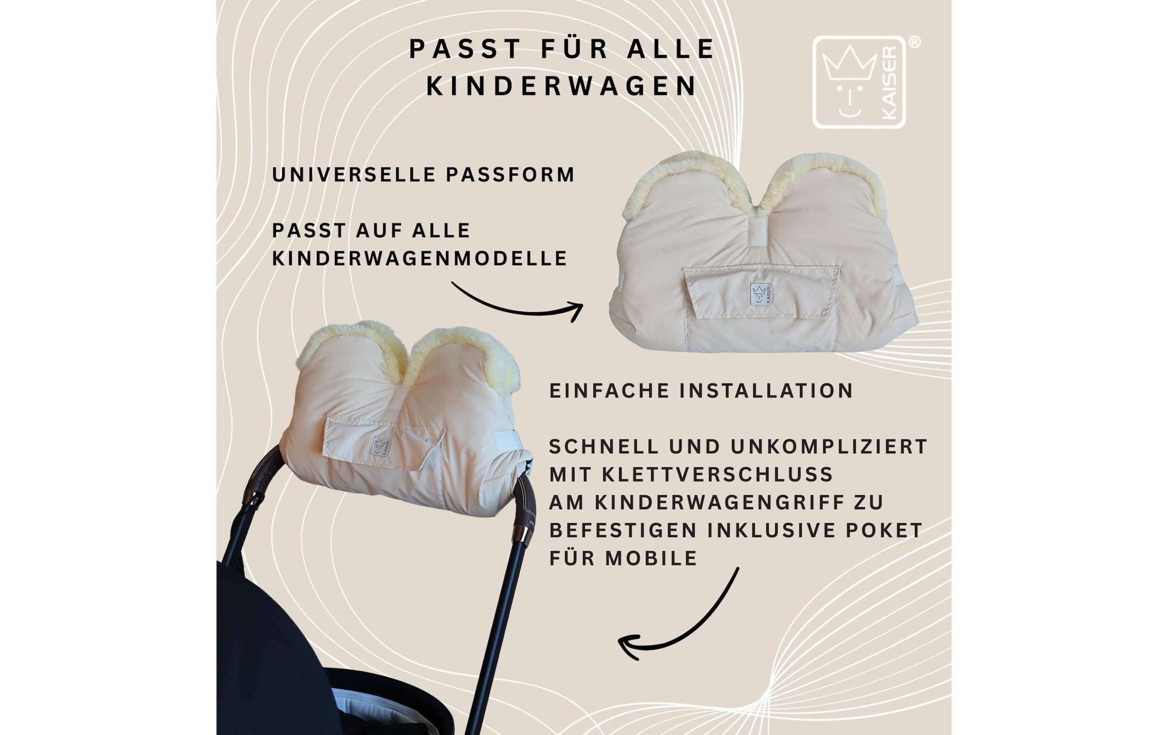 Kaiser Chauffe-mains pour poussette »Lammfell Big Cream«