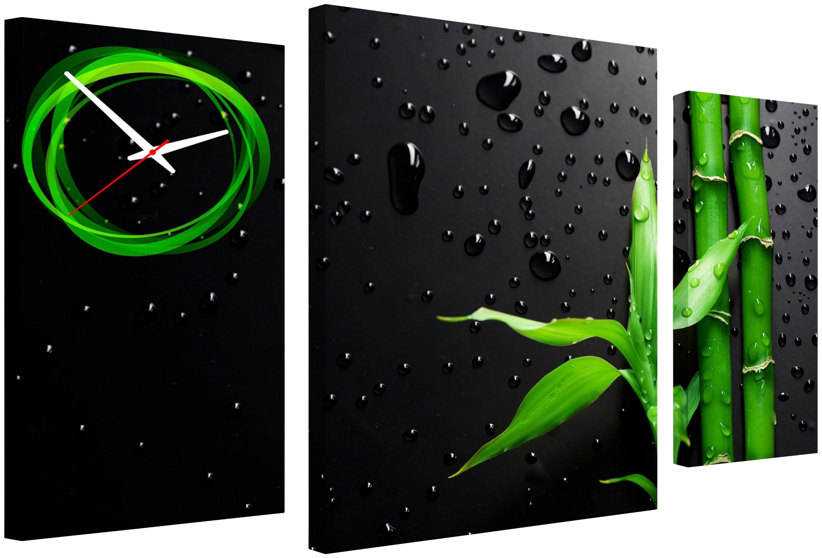 Image of Conni Oberkircher´s Bild mit Uhr »Black & Green Nature - Bambus III«, Bambus, (Set, (Set 3), mit dekorativer Uhr, Natur, Entspannung, Wellness bei Ackermann Versand Schweiz