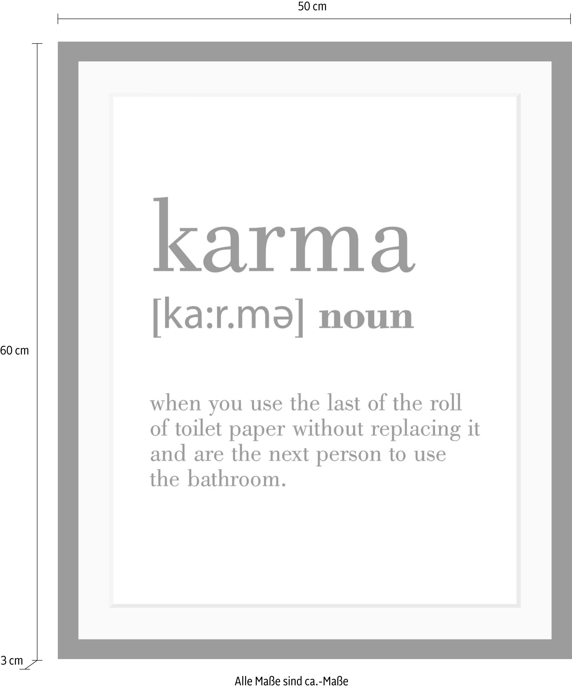 queence Bild »Karma«, Schwarz-Weiss-Schriftzug-Motivationsbilder, HD Premium Poster-Druck inkl. Holzrahmen