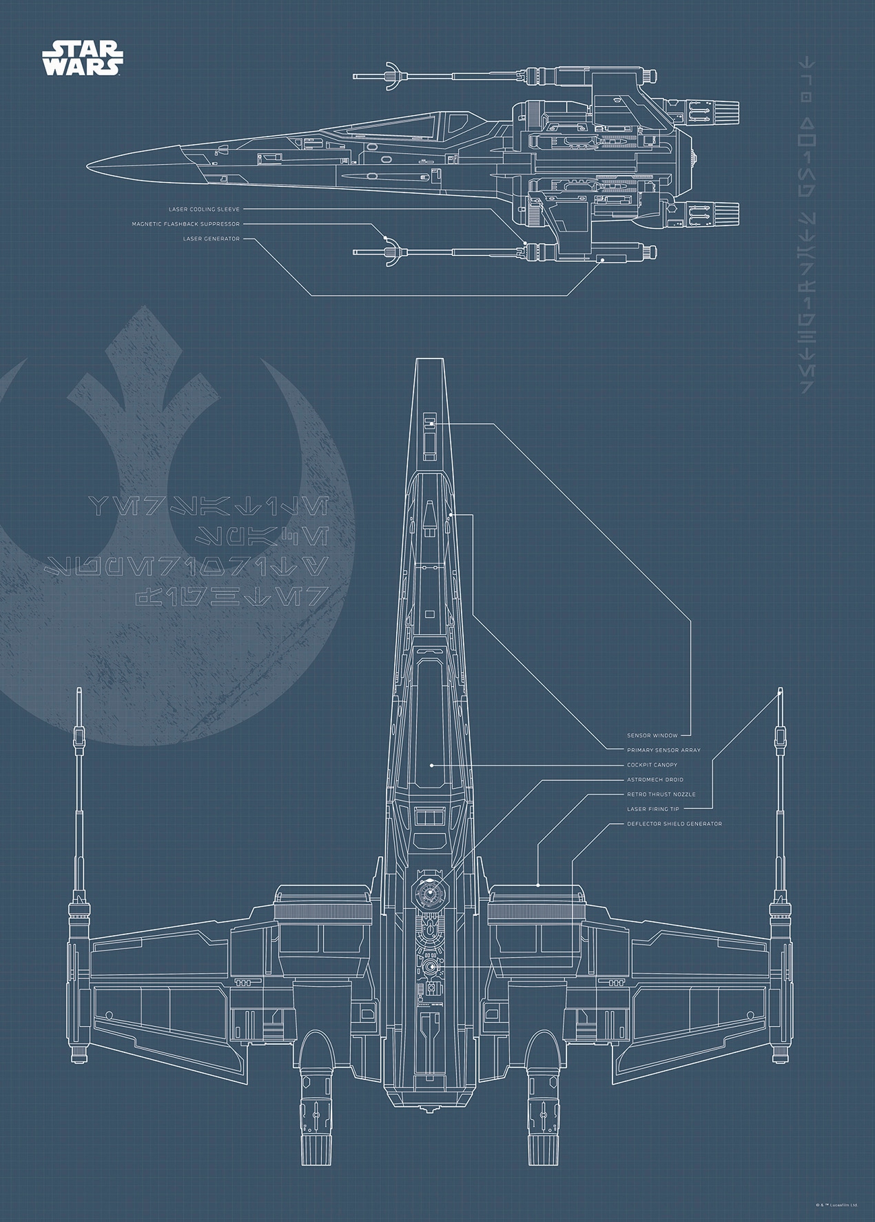 Image of Komar Bild "Star Wars Blueprint X-Wing" Star Wars 1 Stk. tlg. Wandbild zur Dekoration im Kinderzimmer - ohne Rahmen