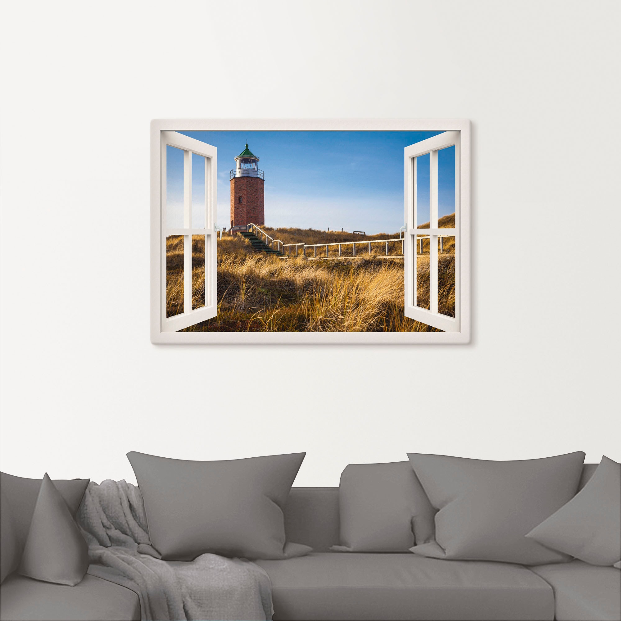 Artland Wandbild »Fensterblick Leuchtfeuer Kampen«, Fensterblick, (1 St.), als Leinwandbild in verschied. Grössen