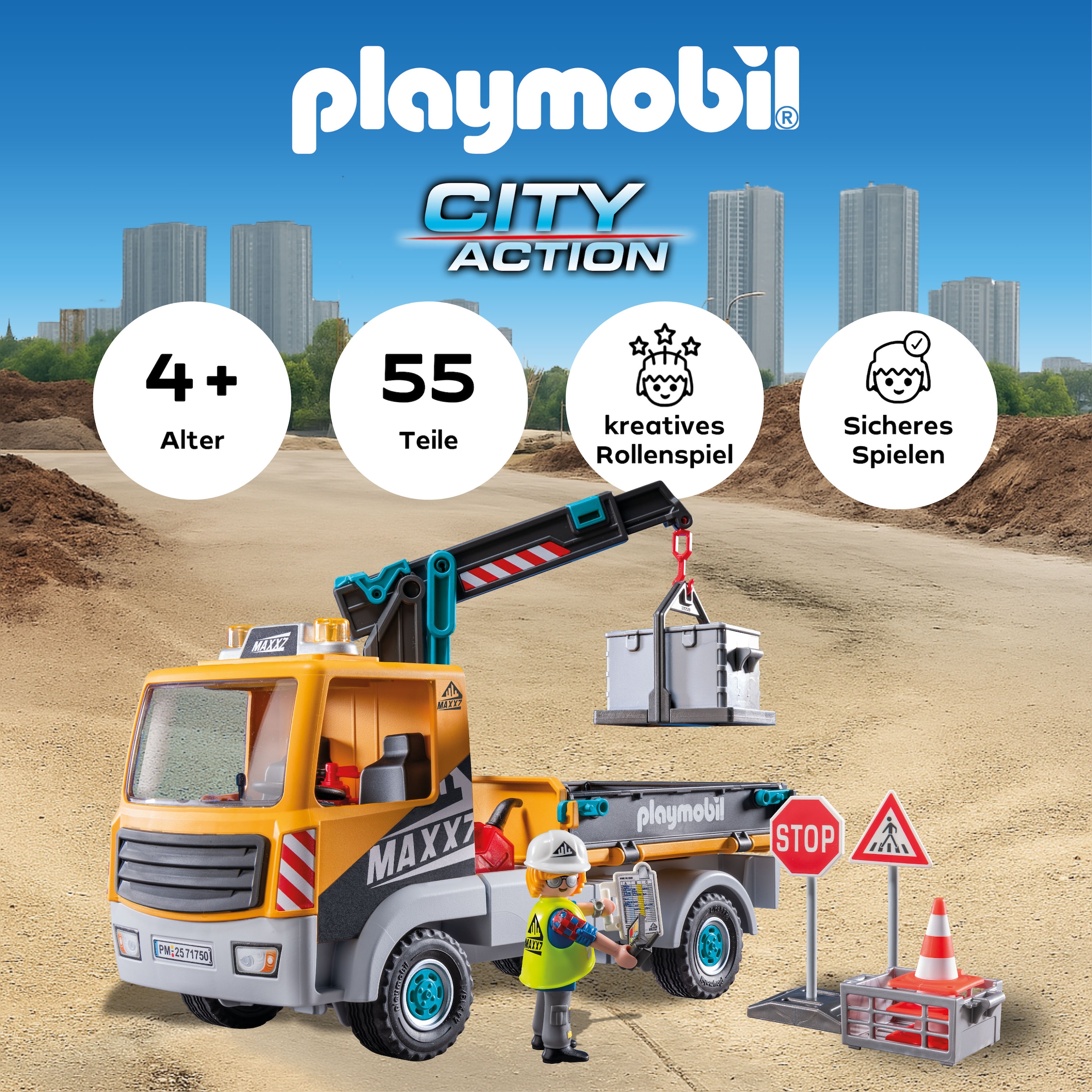 Playmobil® Konstruktions-Spielset »Baustellen-LKW mit Kran (71750), Playmobil Action Heroes«