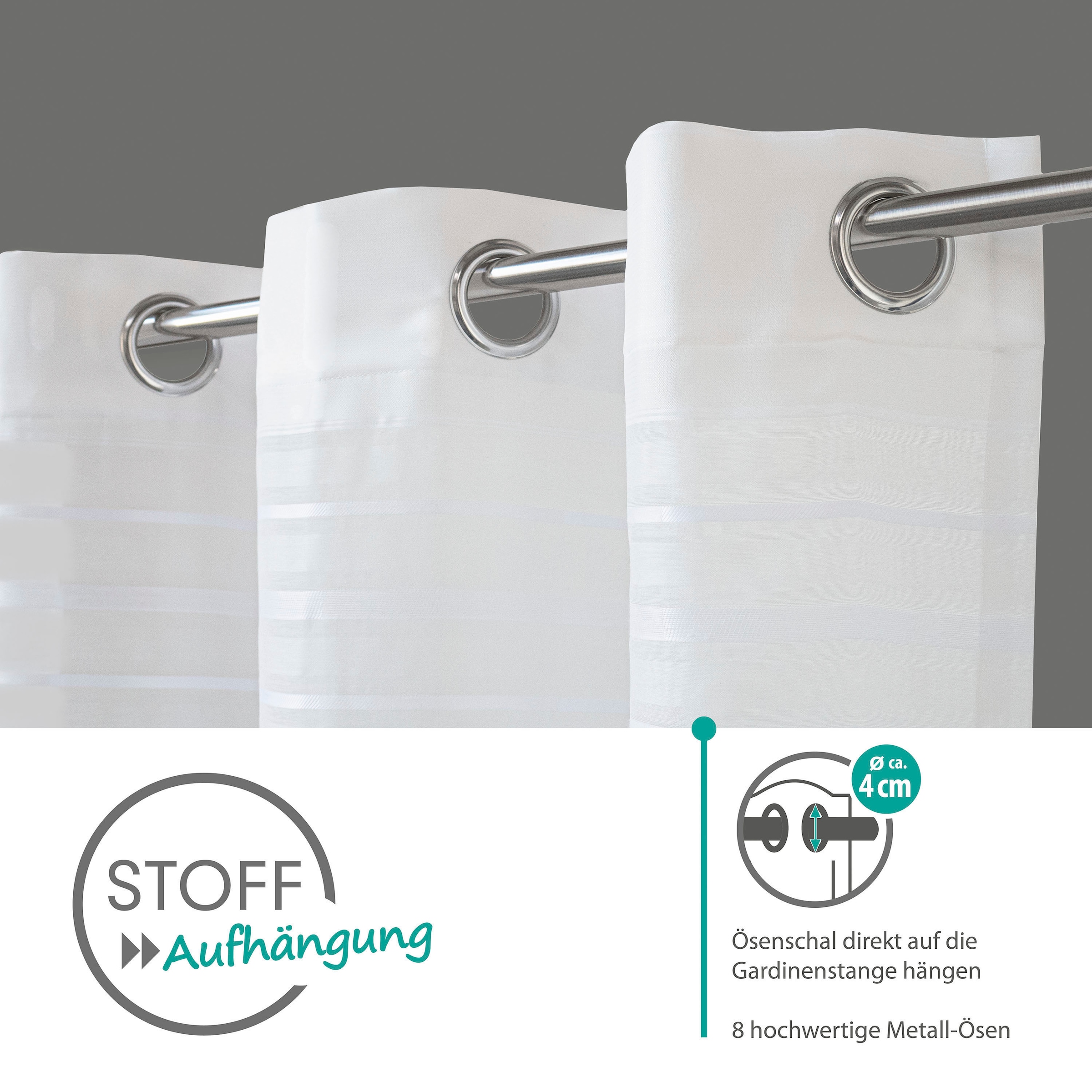 decolife Gardine »Estelle« Ösen 1 Stk. tlg. Ösenschal mit Blockstreifen weiss