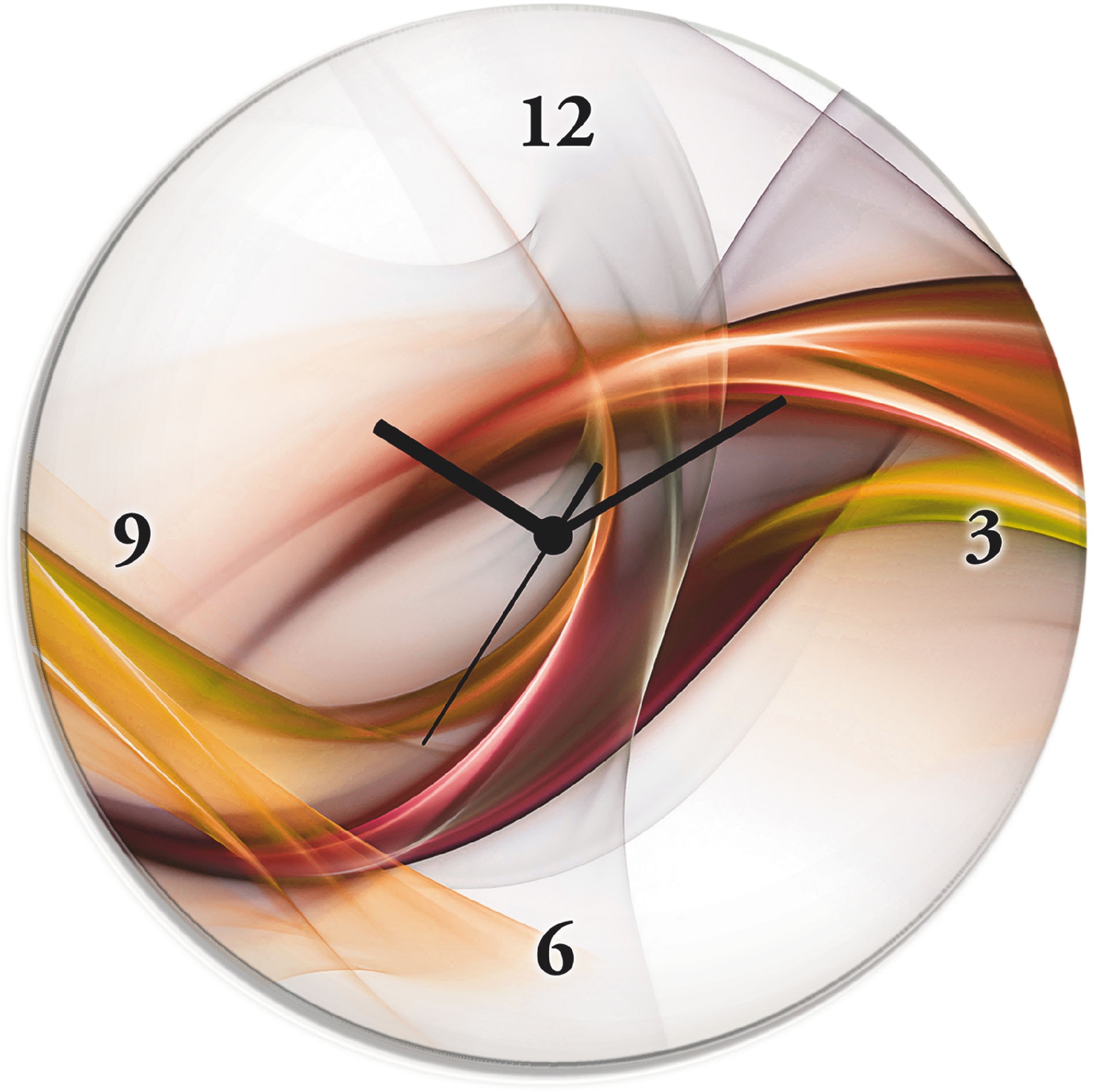 Image of Artland Wanduhr "Glasuhr rund Abstrakes Design Orange" wahlweise mit Quarz- oder Funkuhrwerk, lautlos ohne Tickgeräusche
