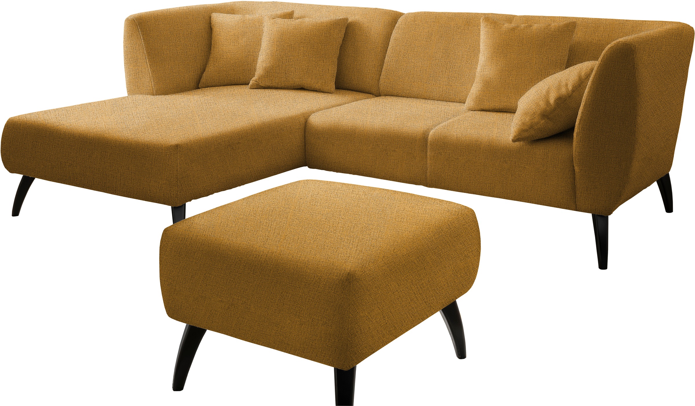INOSIGN Ecksofa »Colori L-Form«, Holzfussfarbe wählbar, inkl. 4x Zierkissen