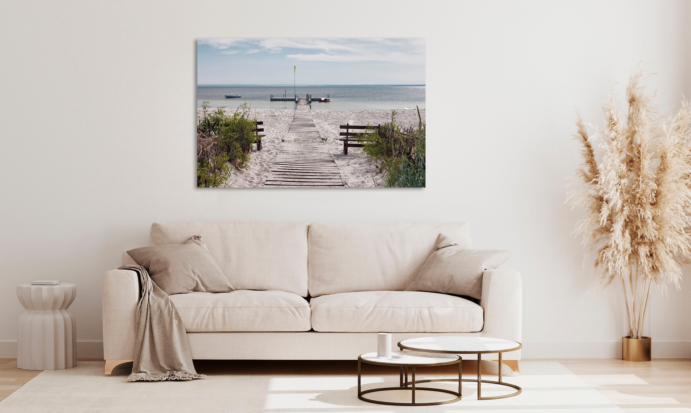 Image of queence Acrylglasbild "Erlos" Deutschland Düne Gräser Himmel Meer Meer Bilder Spa Steg Strand 1 Stk. tlg. Fine Art-Print in Galeriequalität