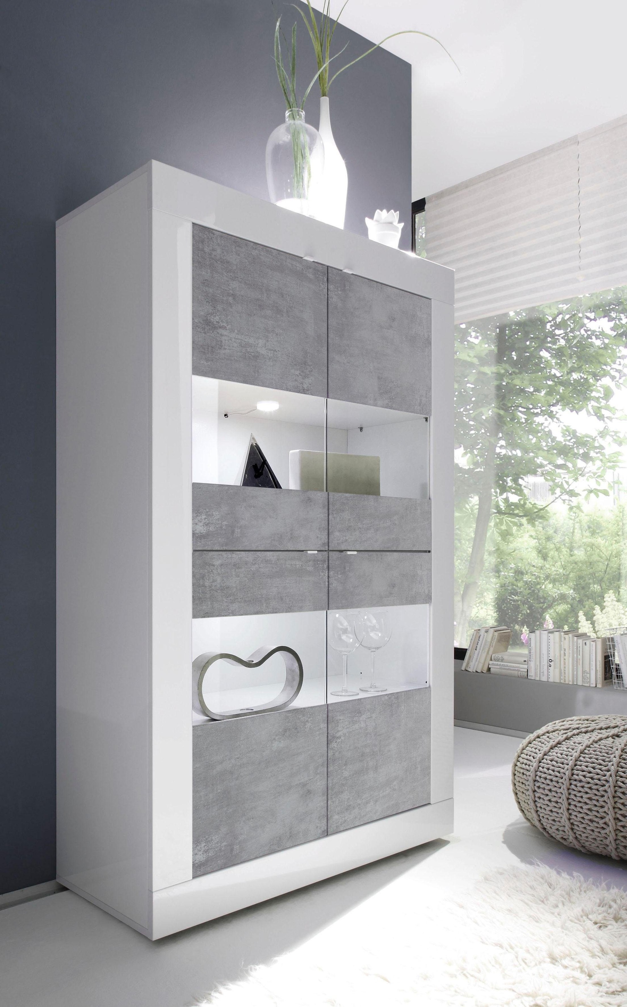 Image of Home affaire Vitrine "Basic Höhe 162 cm, Standvitrine mit 4 Türen - Metallgriffe," Stauraumvitrine in moderner Rahmenoptik, Hochschrank, Anrichte
