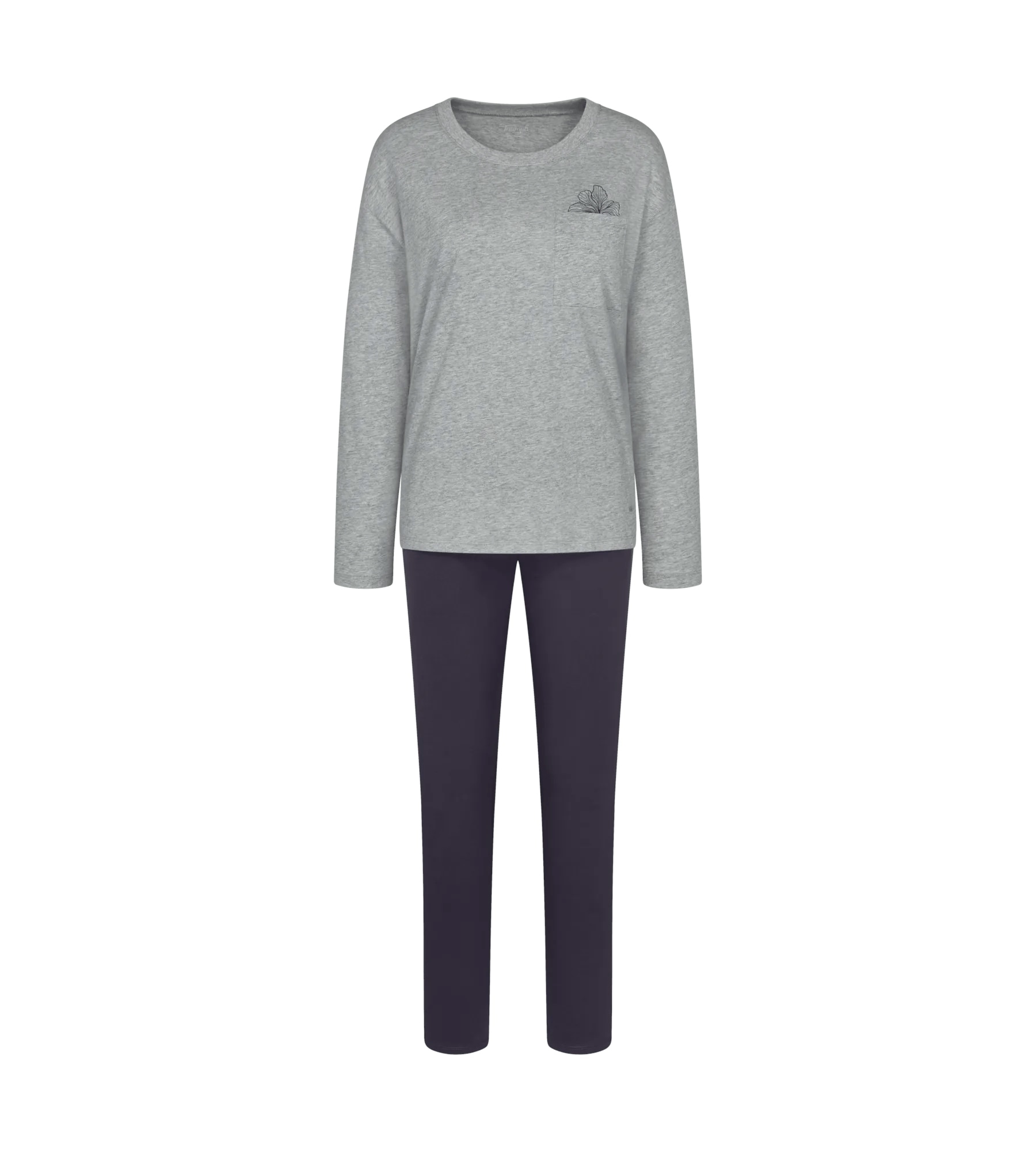 Triumph Pyjama Blumenstickerei, Brusttasche, Rundhalsausschnitt, Langarm