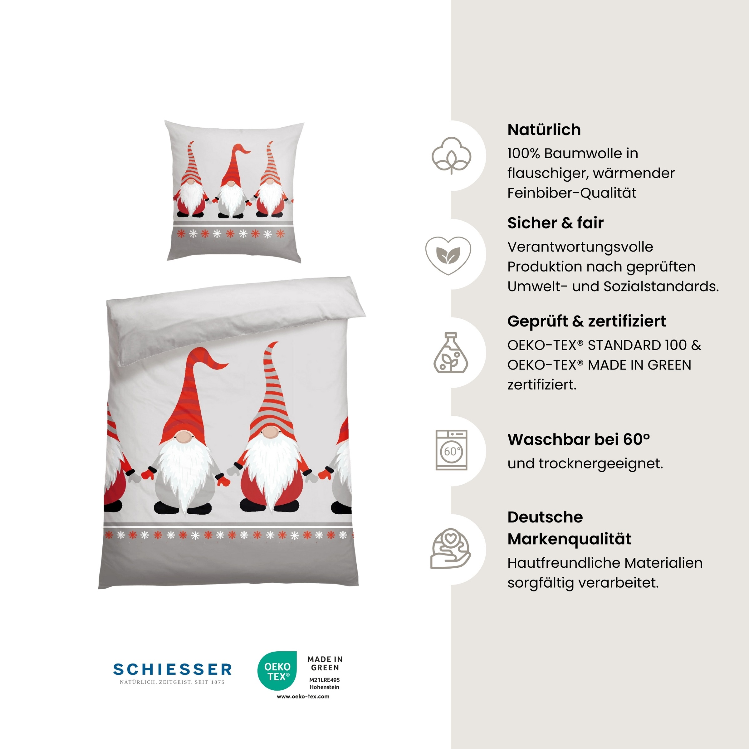 Schiesser Bettwäsche »Balduin aus weichem Baumwollflanell mit Winterprint« 2 Stk. Made in Green