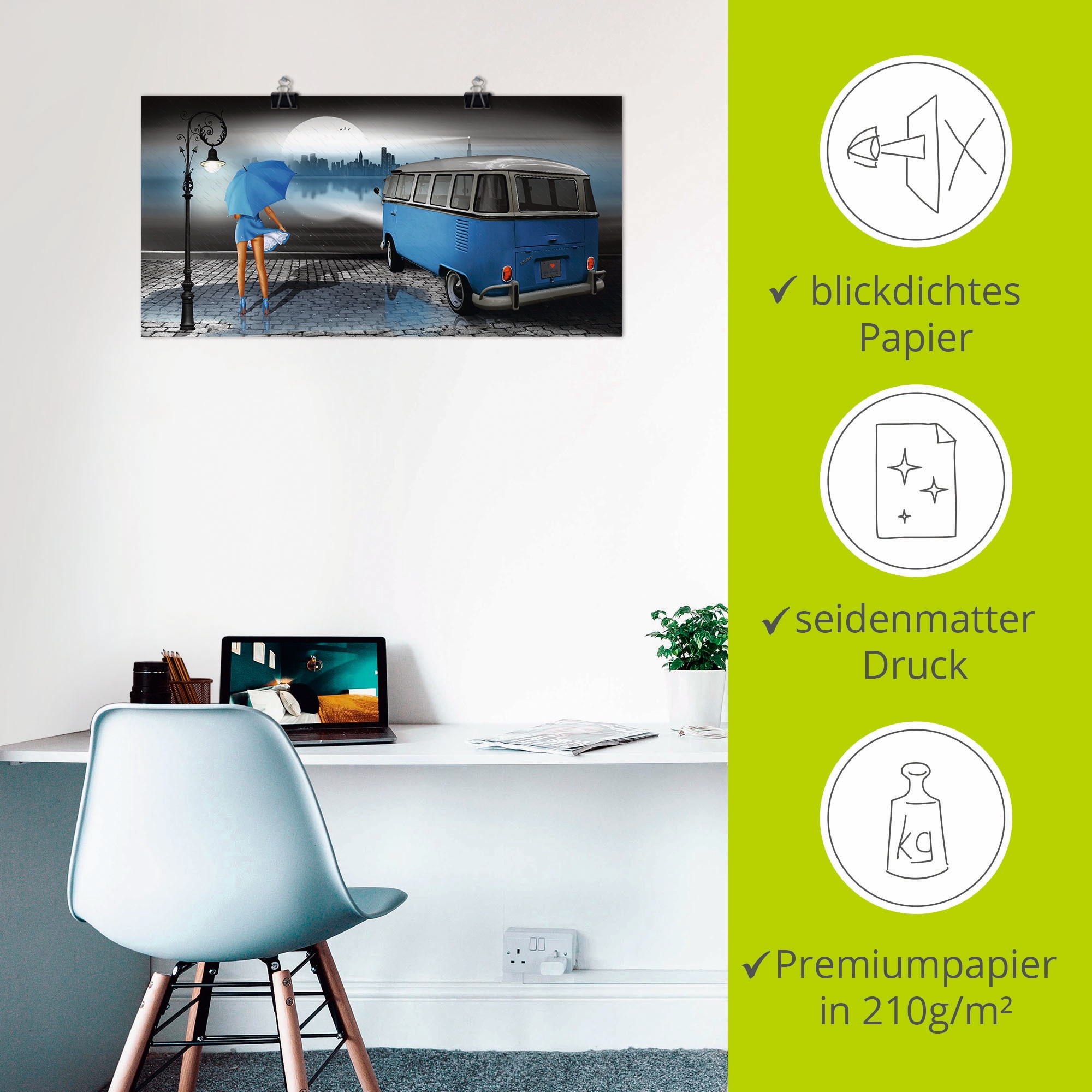 Artland Wandbild »Regennacht in Blau mit Bulli T1« Auto 1 Stk. tlg. als Leinwandbild, Poster, Wandaufkleber in verschied. Grössen