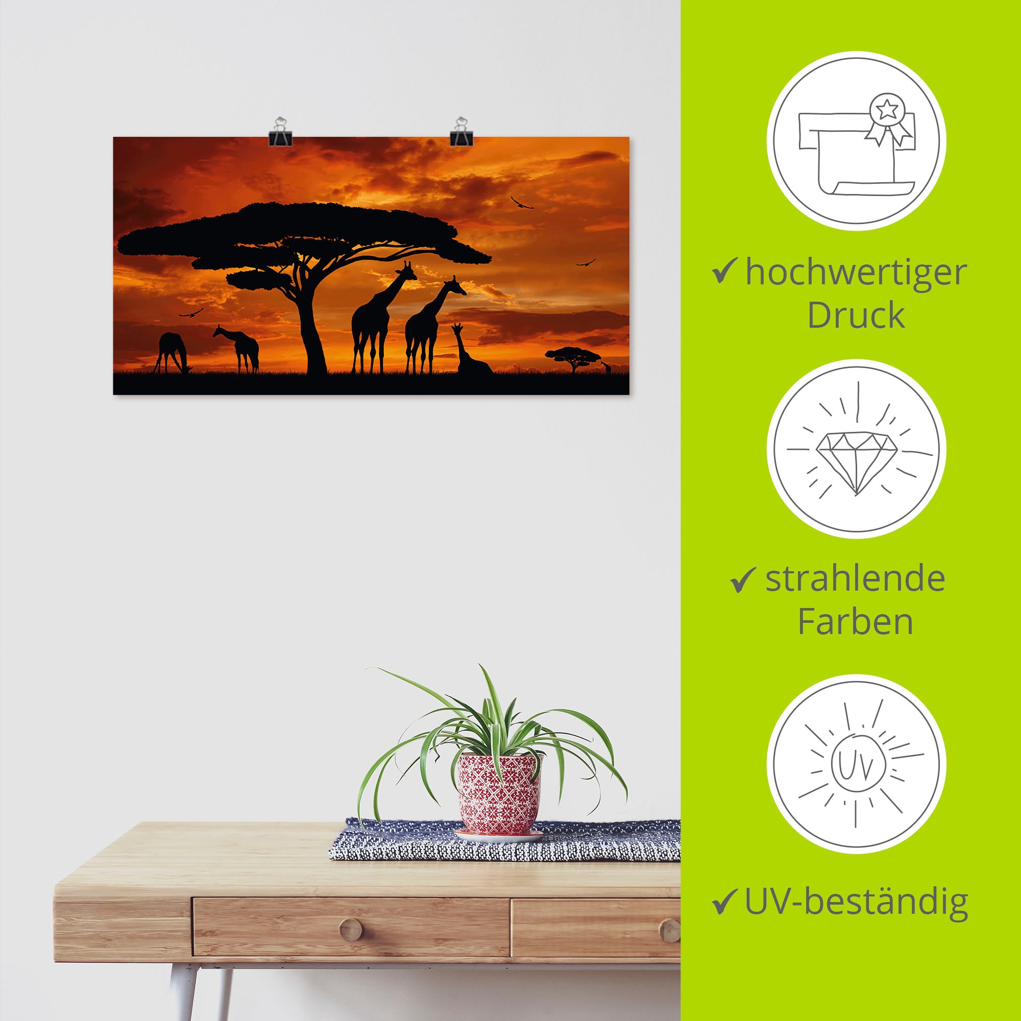 Artland Wandbild »Herde von Giraffen im Sonnenuntergang«, Wildtiere, (1 St.), als Leinwandbild, Poster in verschied. Grössen