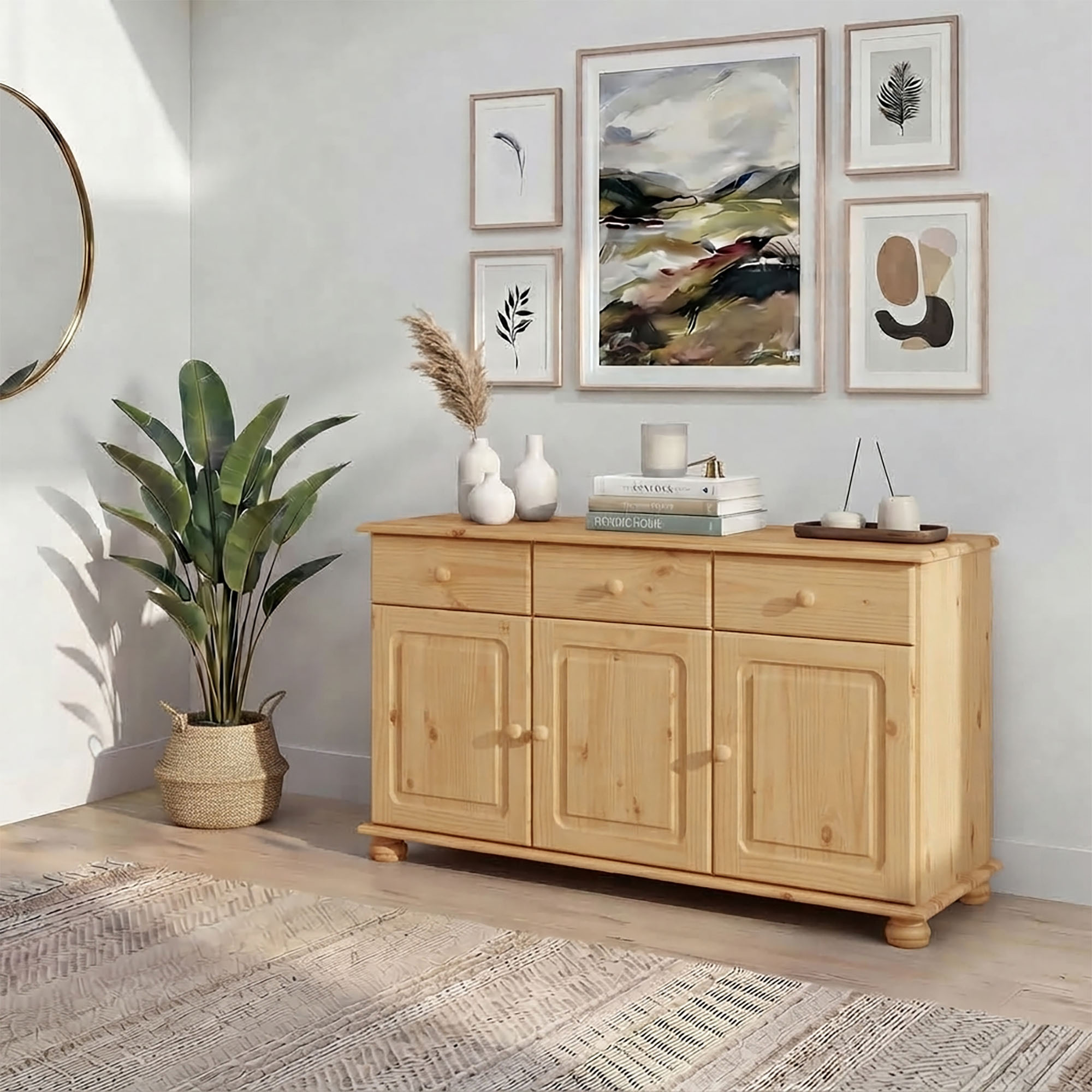 Image of GOODproduct Sideboard "Mette Kommode mit 3 Türen & 2 Schubladen, eine ist optisch geteilt" Kommode mit gefrästen, kugelförmigen Füssen, Breite 120 cm