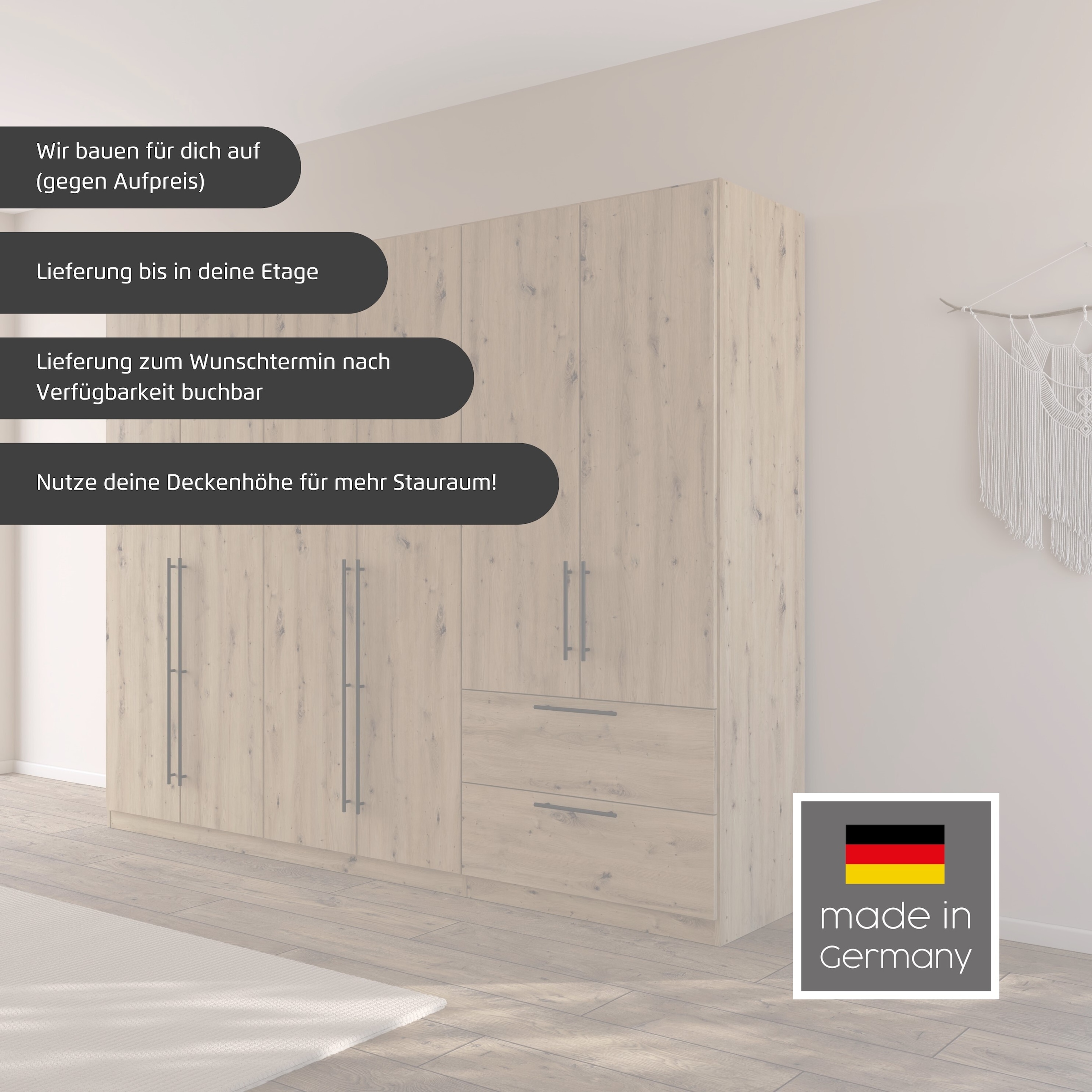GOODproduct Kleiderschrank »Mehrzweckschrank Aktenschrank Möbel Mietswohnung Schlafzimmer AVOLA« 3 verschiedene Ausstattungen BASIC/CLASSIC/PREMIUM (inkl. SOFT-CLOSE),  mit hochwertigen Stangengriffen aus Metall in Schwarz MADE IN GERMANY