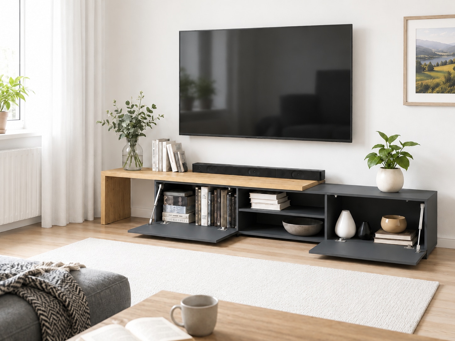 GOODproduct Lowboard »New Garda,Lowboard mit Aufsatz,TV-Board mit Ausatz,TV-Schrank-Tv Bank« 1 Stk. tlg. Breite verstellbar v. 183 bis 310 cm,2 Klappen  und L-Förmiger Aufsatz