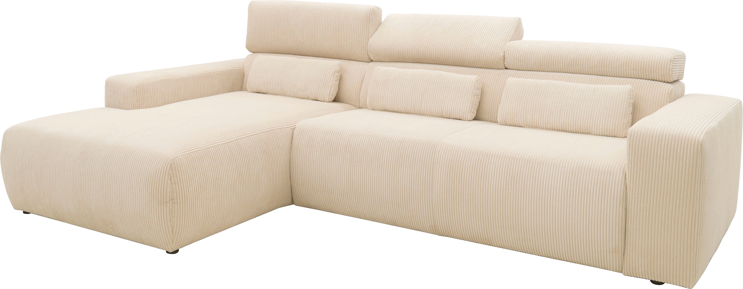 DOMO collection Ecksofa »Brandon B/T: 289/177 cm, belastbar bis 140kg/ Sitz, L-Form«, ohne Sitztiefenverstellung, Cord, creme