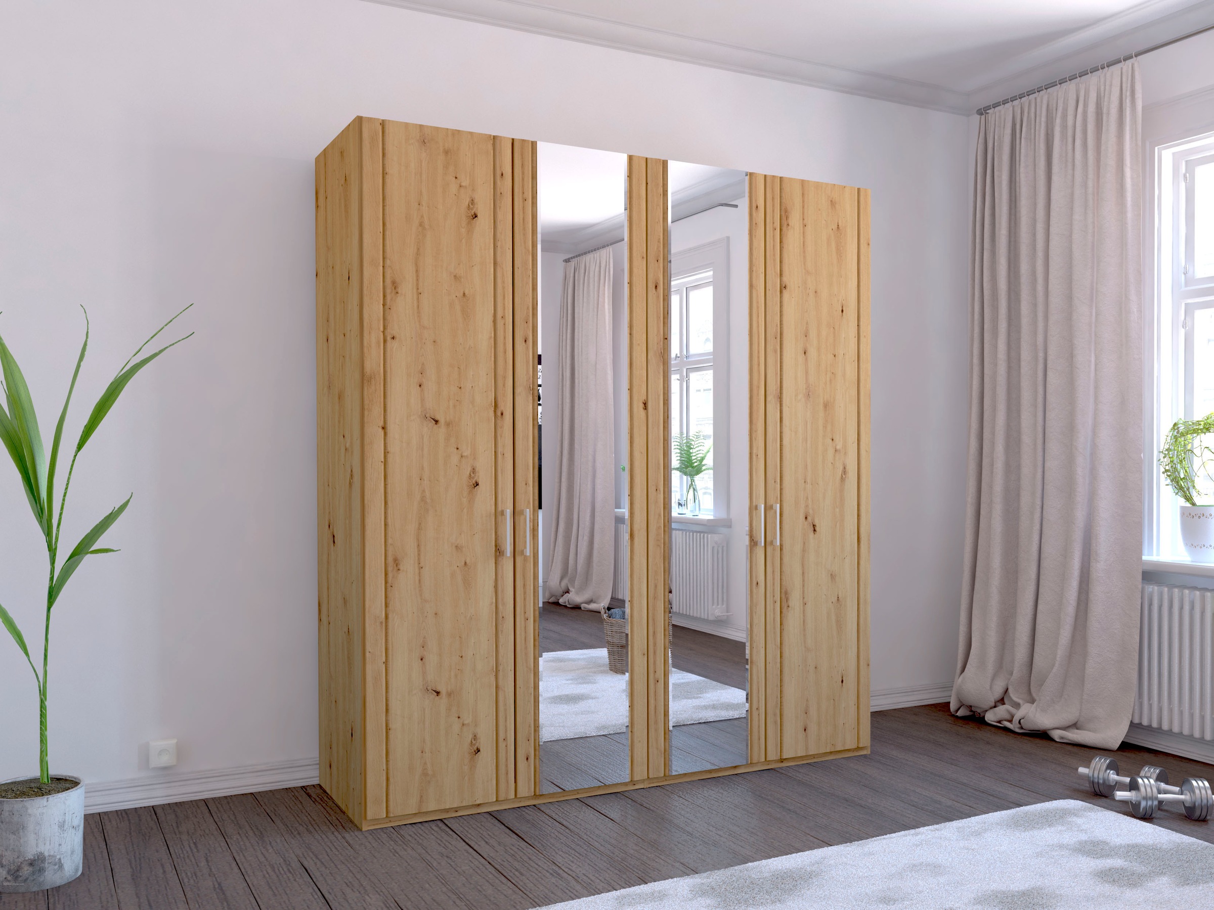 Image of WIEMANN Kleiderschrank "Mainau" mit Holz- und Spiegeltüren