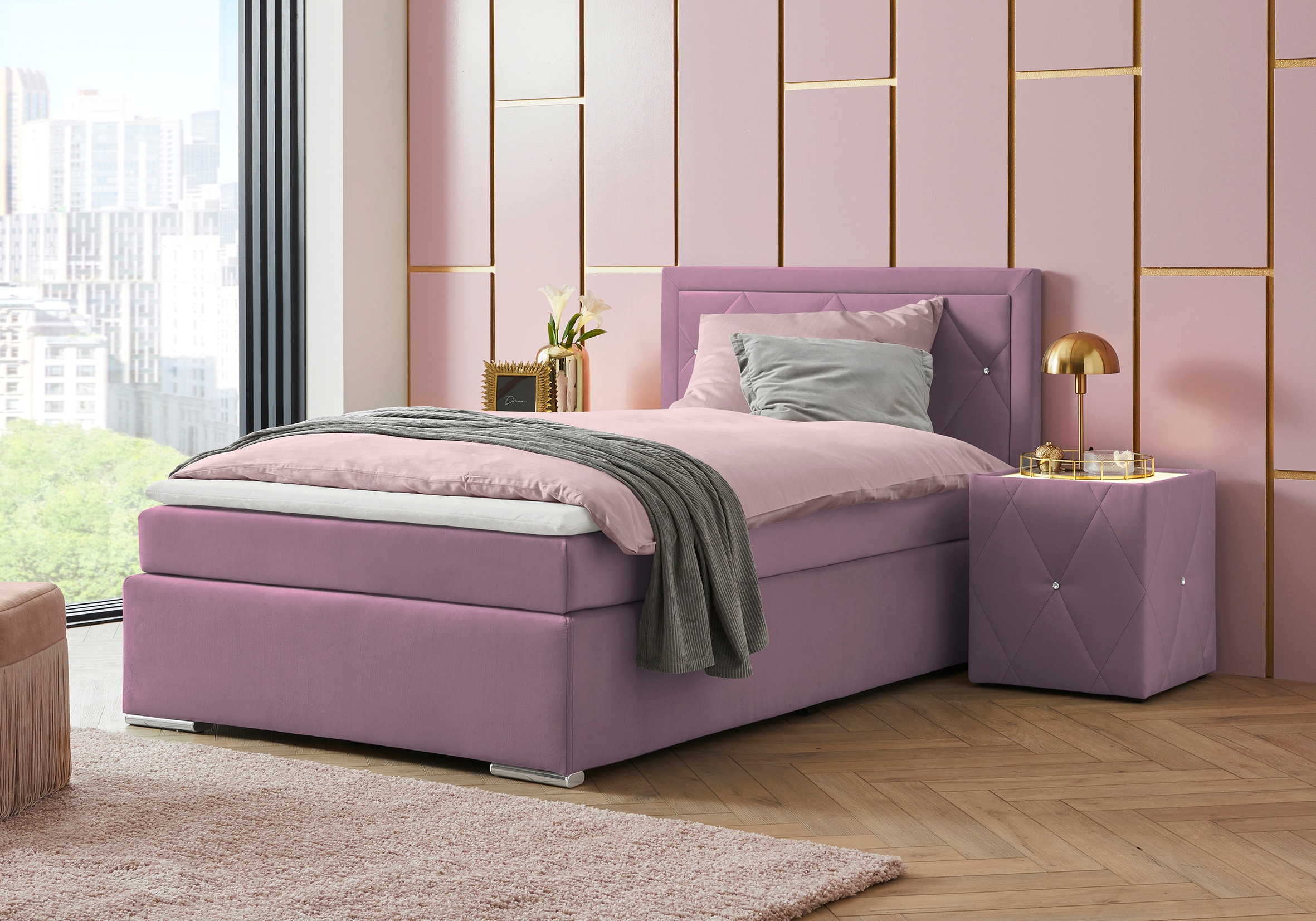 Image of Home affaire Boxbett "Alfie, wahlweise mit Bettkasten" mit Strasssteinen im Kopfteil, H2, H3 und H4 wählbar