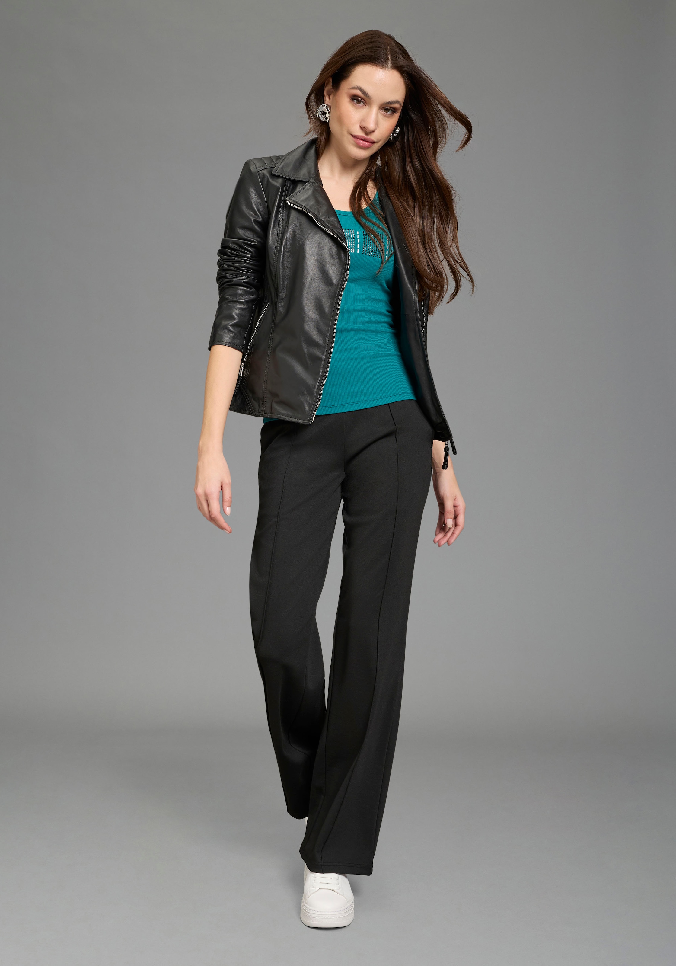 Bruno Banani Pantalon en jersey  in Anzug-Optik, moderner Wideleg-Shape, geprägtes Logo-Bündchen