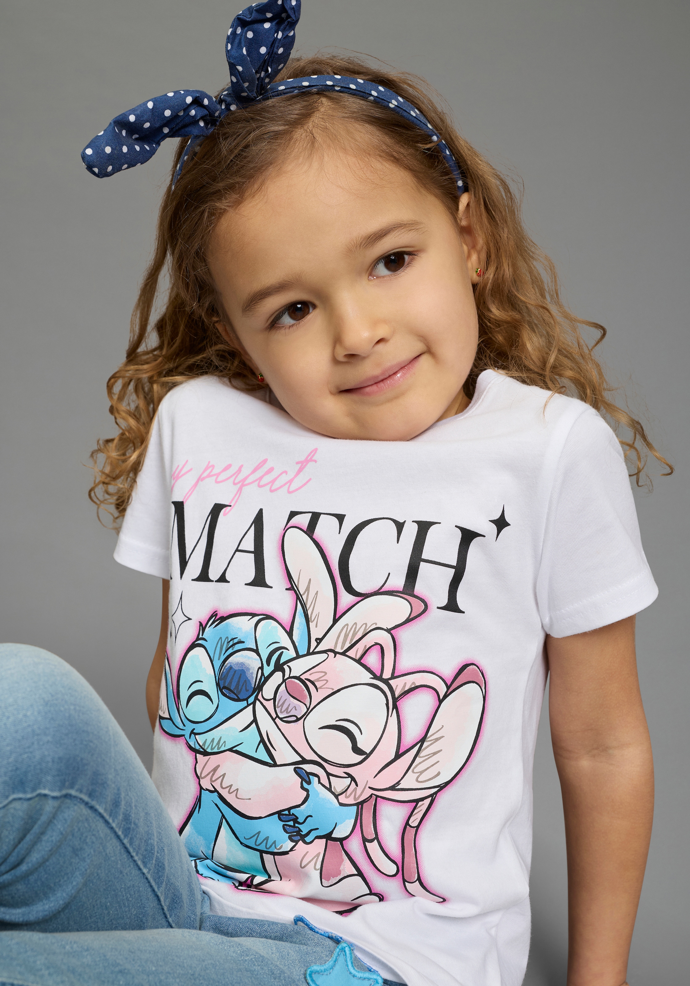 KIDSWORLD T-shirt »STITCH: perfect match - Disney Shirt« Kurzarm, mit Rundhalsausschnitt, bedruckt, aus Baumwolle