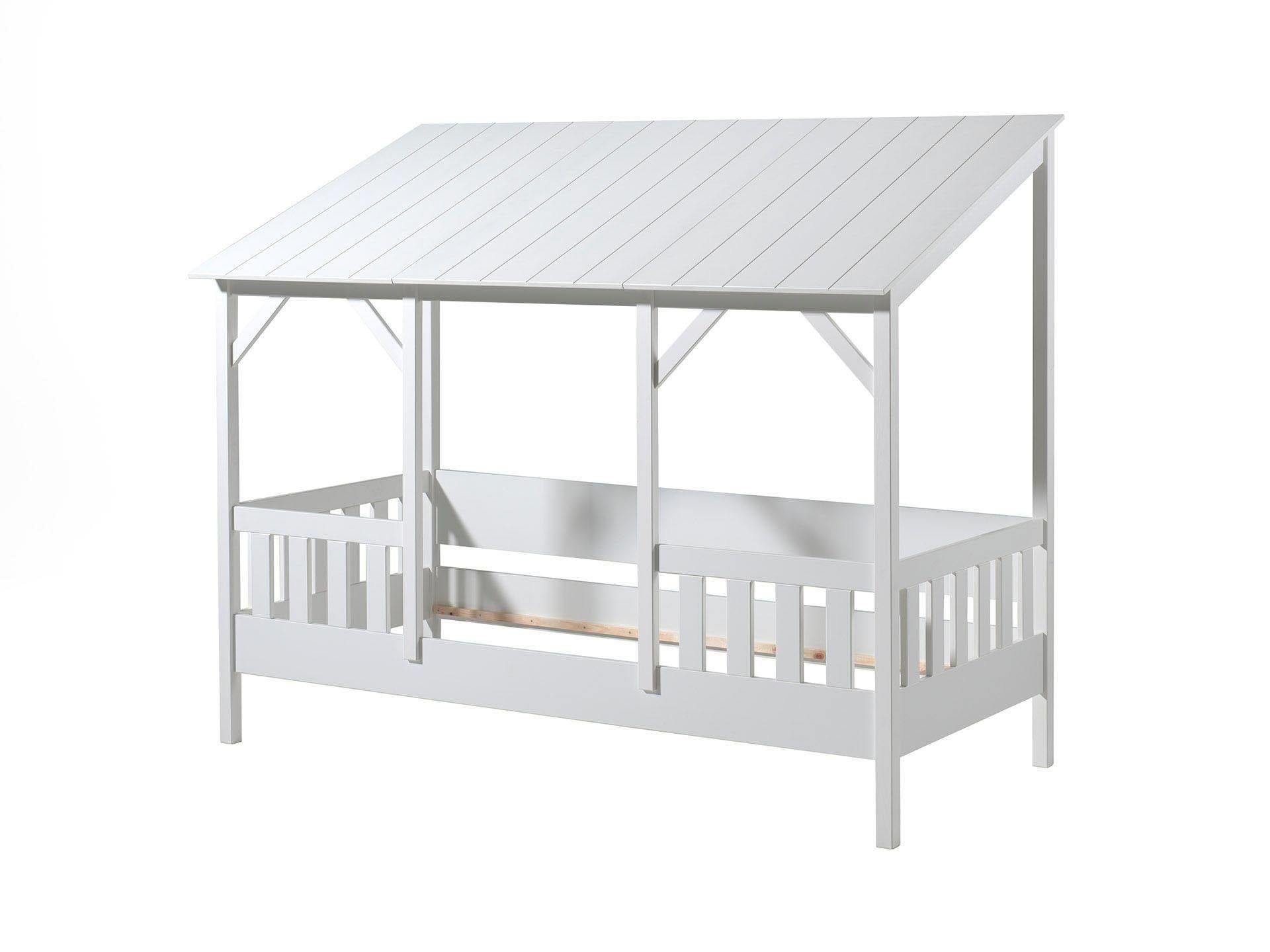 Vipack Lit d'enfant »Hausbett, aus MDF und Massivholz, Dach schwarz oder weiss« L/H/P env. 214,2x174x105,3 cm, avec encadrement périphérique,  au choix avec ou sans tiroir de lit sur roulettes