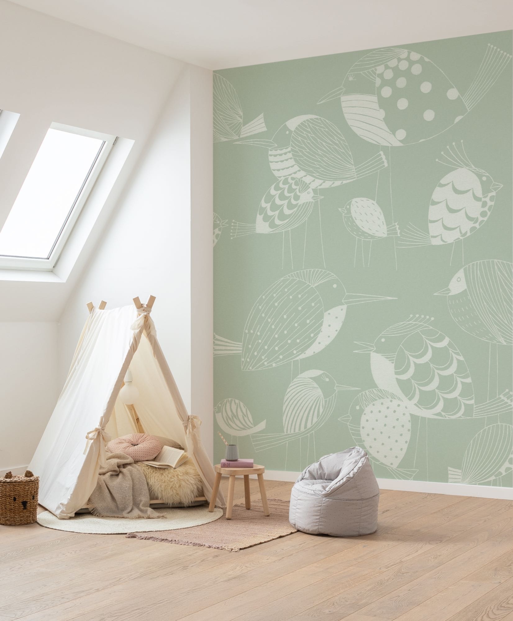 Image of Komar Fototapete "Vlies Fototapete - Naive Birds - Grösse 200 x 250 cm" Motiv bedruckt glatt