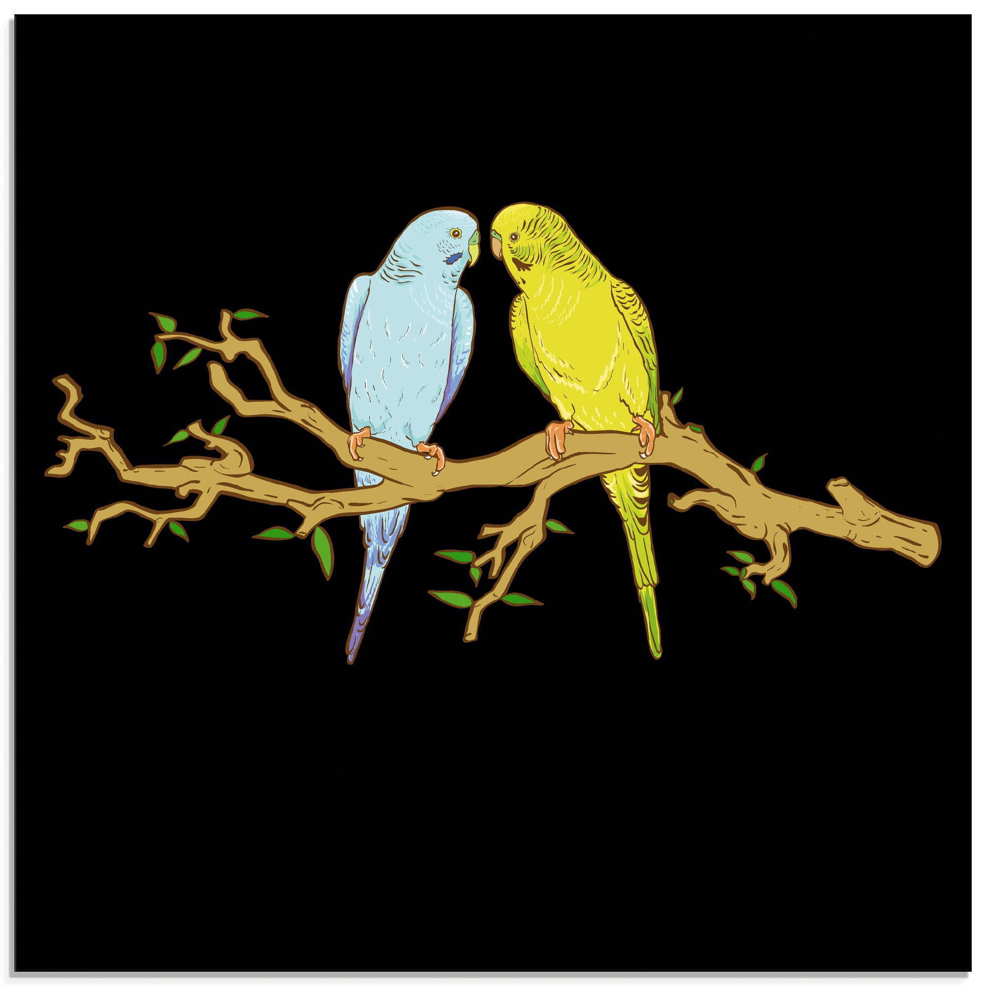 Image of Artland Glasbild »Küssende Wellensittiche auf einem Ast«, Vögel, (1 St.) bei Ackermann Versand Schweiz