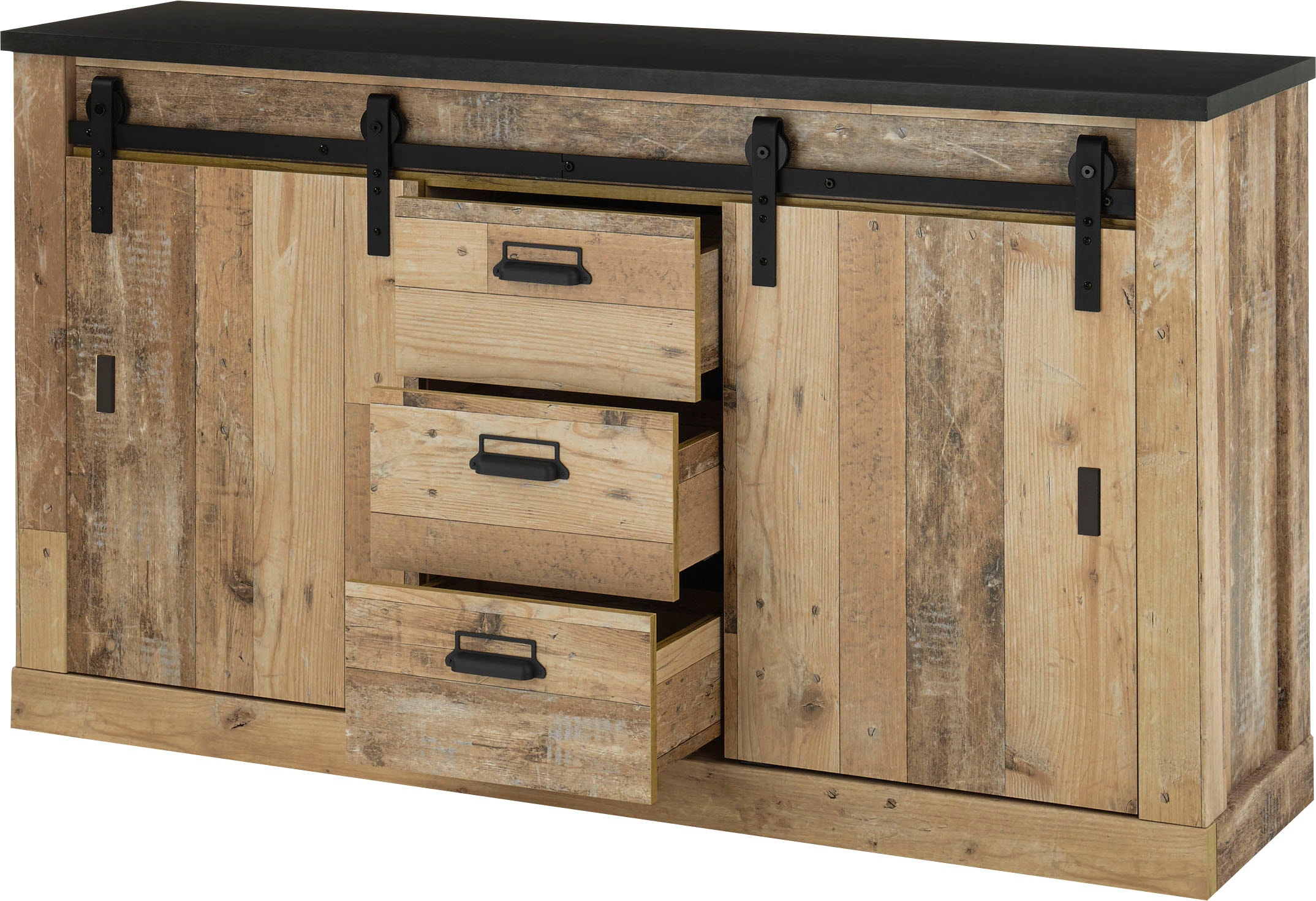 Home affaire Sideboard »SHERWOOD«, Holz Dekor, mit Scheunentorbeschlag und Apothekergriffen, Breite 161cm