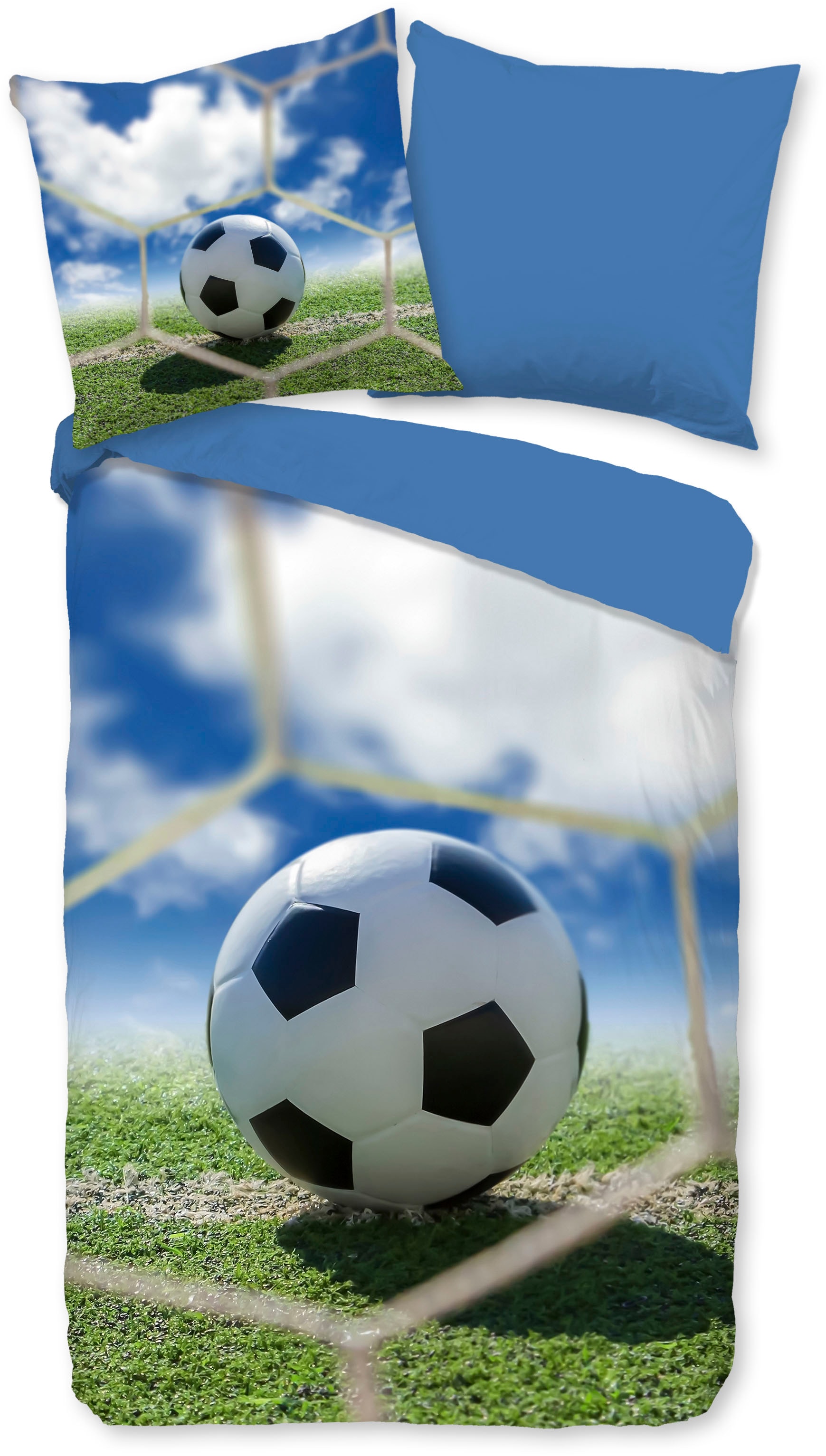 good morning Kinderbettwäsche »Maurits« 2 Stk. tlg. Baumwolle, Renforcé, Wendeoptik, Kind, Junge, Fussball, blau