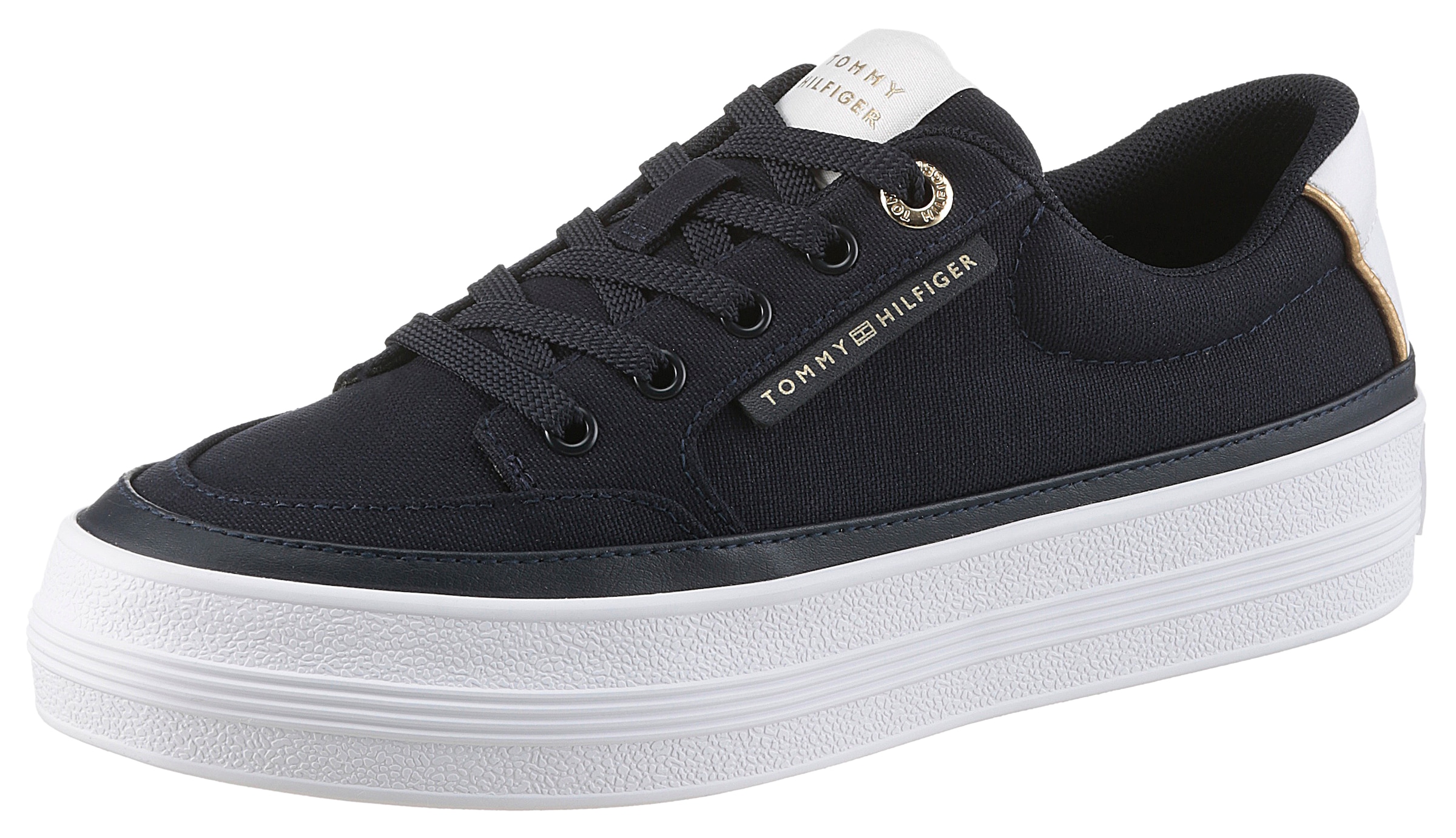 Image of Tommy Hilfiger Plateausneaker "ESSENTIAL VULC TEXTILE SNEAKER", Freizeitschuh, Halbschuh, Schnürschuh mit goldfarbenen Details