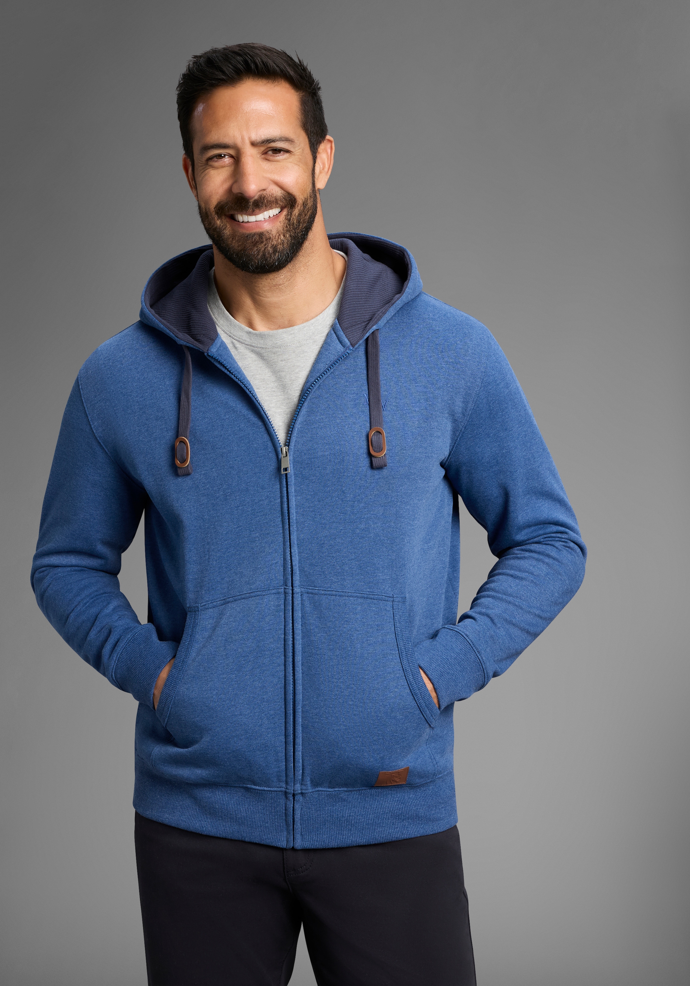 Image of Mans World Kapuzensweatjacke mit kontrastfarbigem Innenfutter