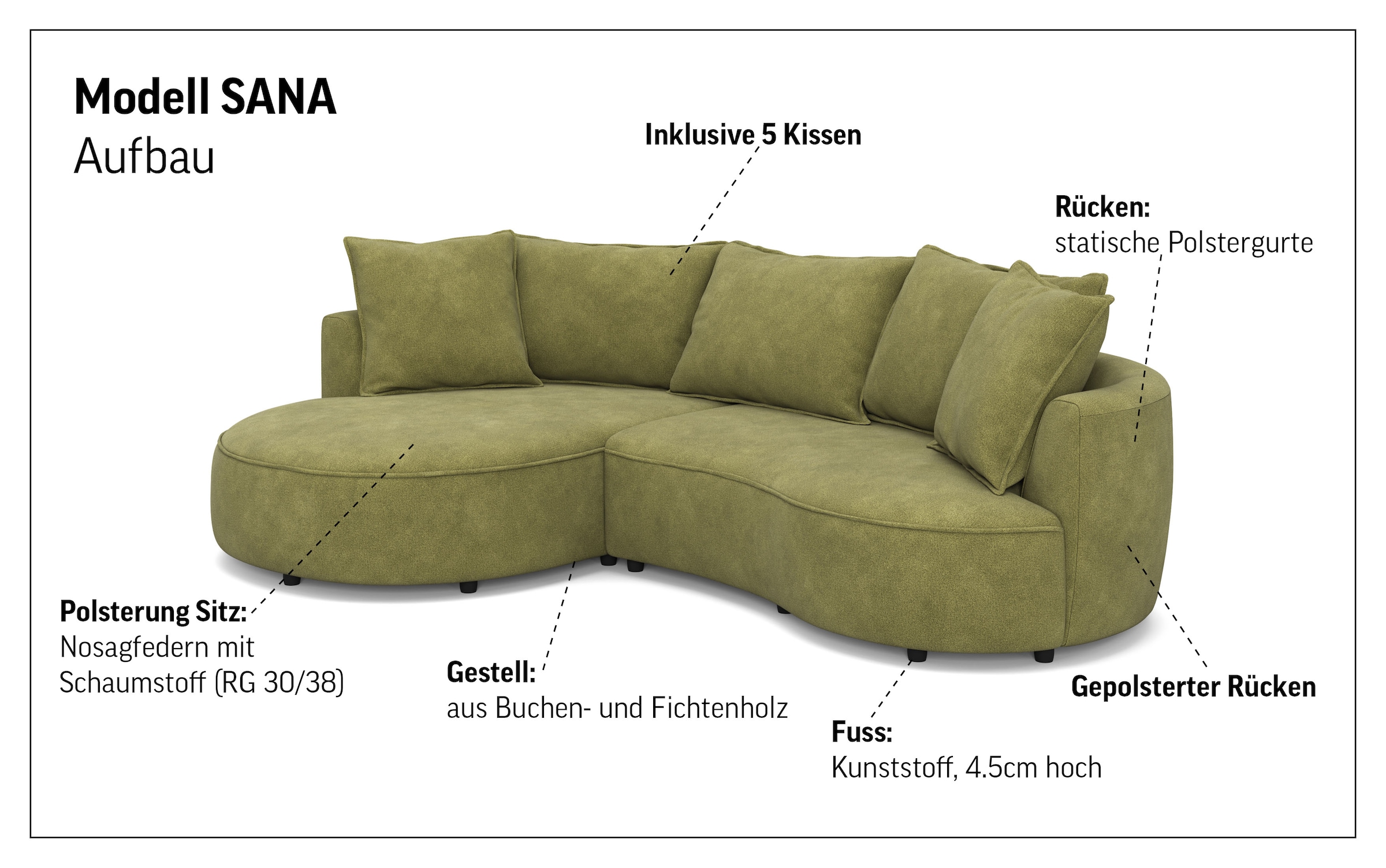 COTTA Canapé d'angle »Sana L-Form, Breite 260 cm« Loungesofa mit Wellenunterfederung