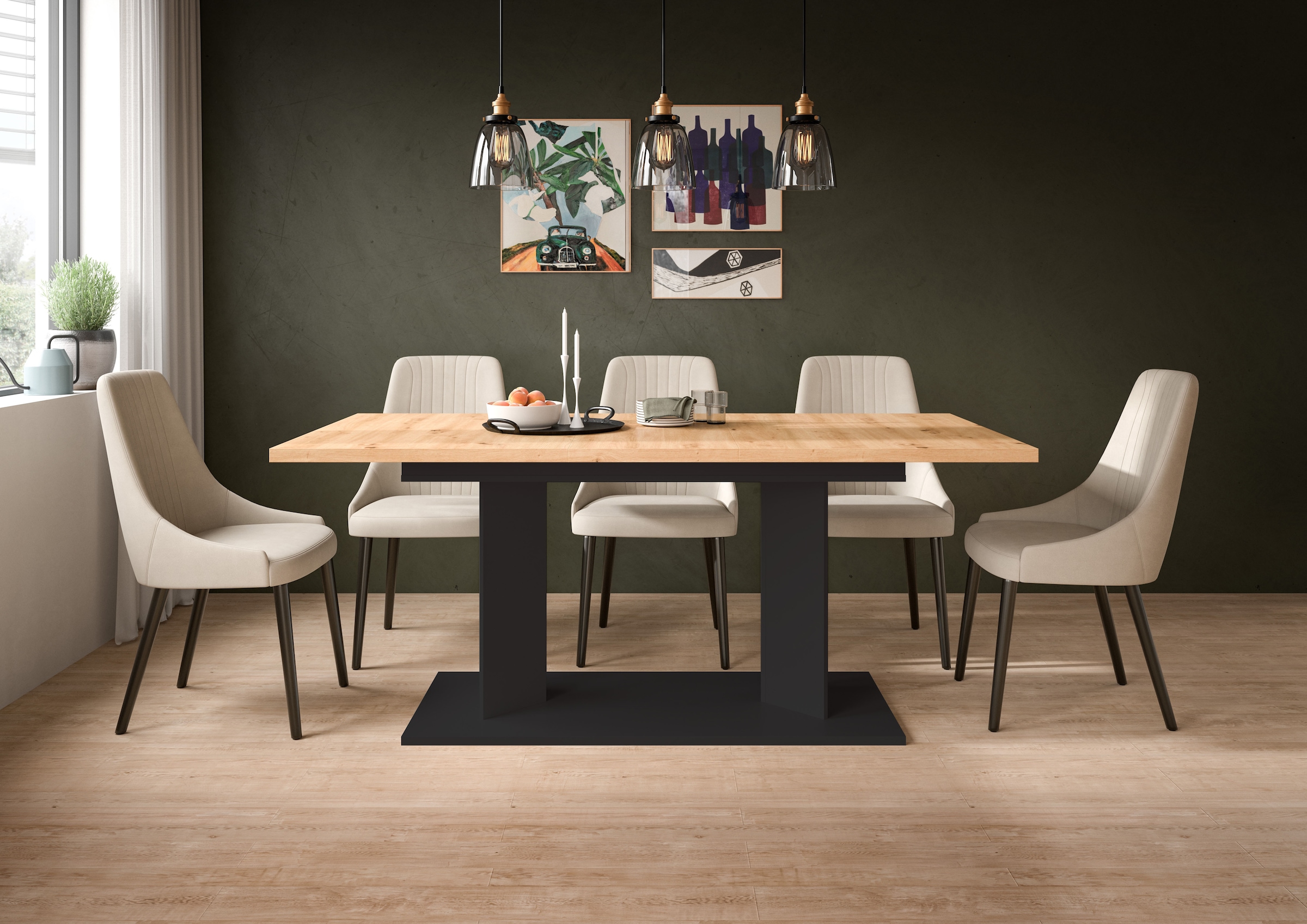 Home affaire Esstisch »GERO, 140-190 cm, 2-fach ausziehbar, Säulengestell« in verschiedenen Ausführungen erhältlich, 1 Stk. tlg. Tisch, Esstisch, Esszimmer, Esszimmertisch, Küchetisch, Bartisch