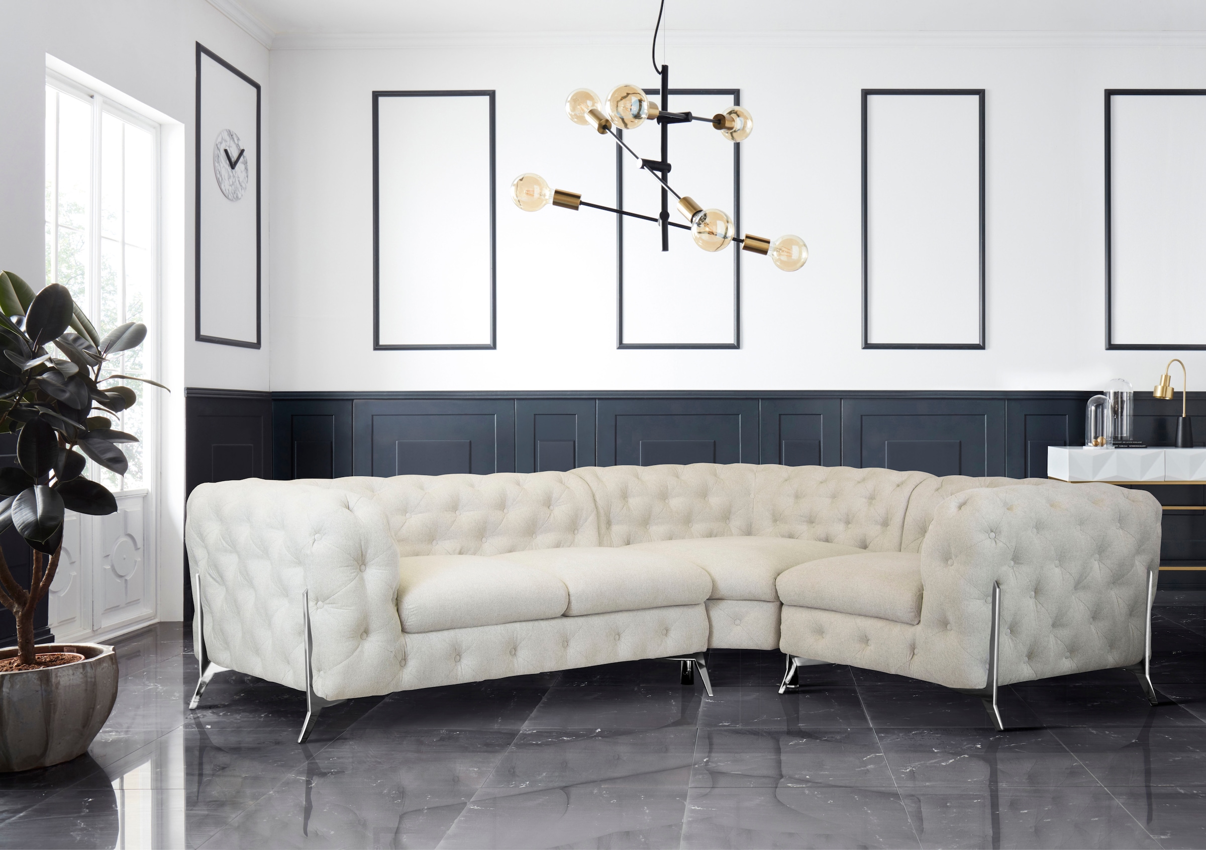 Leonique Chesterfield-Sofa »Amaury L-Form«, moderne Chersterfield-Optik, Breite 262 cm, Fussfarbe wählbar